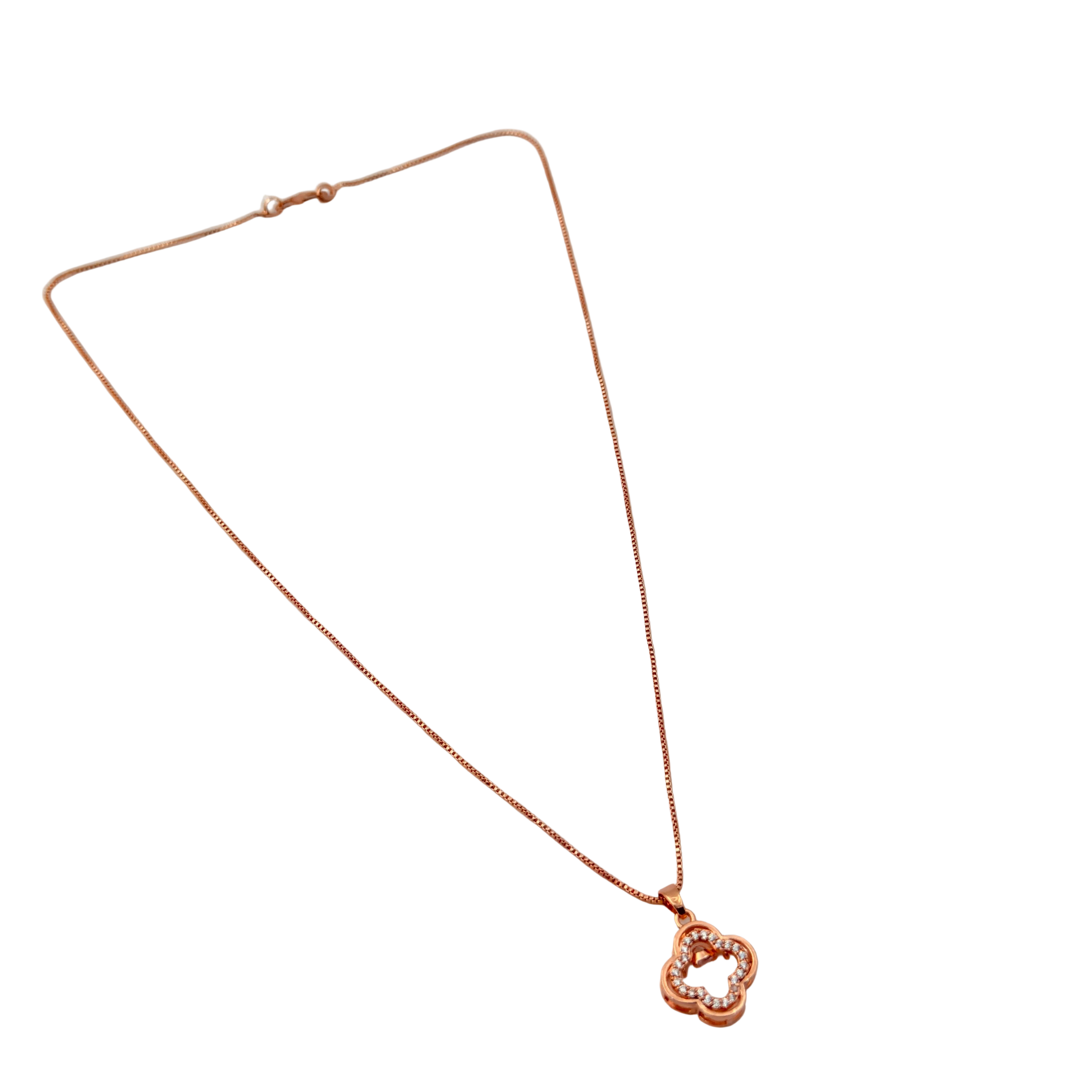 Rose Gold Floral Clover Crystal Pendant Necklace