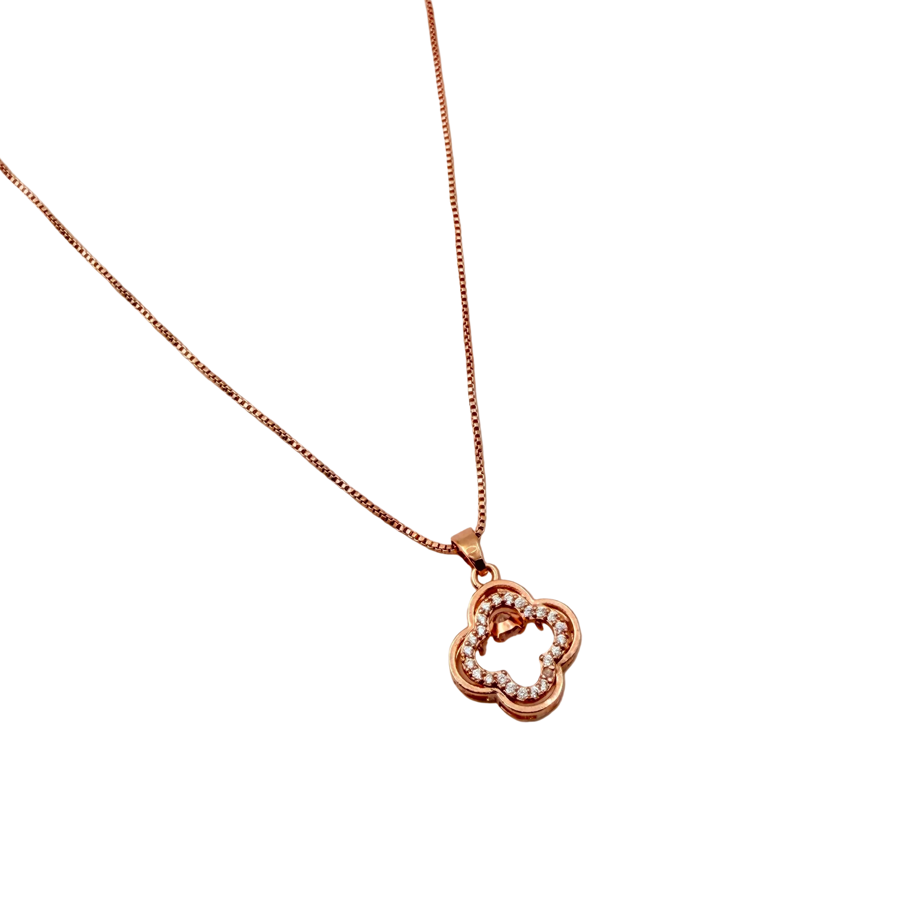 Rose Gold Floral Clover Crystal Pendant Necklace