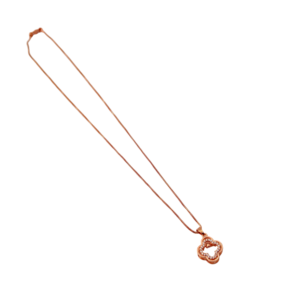 Rose Gold Floral Clover Crystal Pendant Necklace