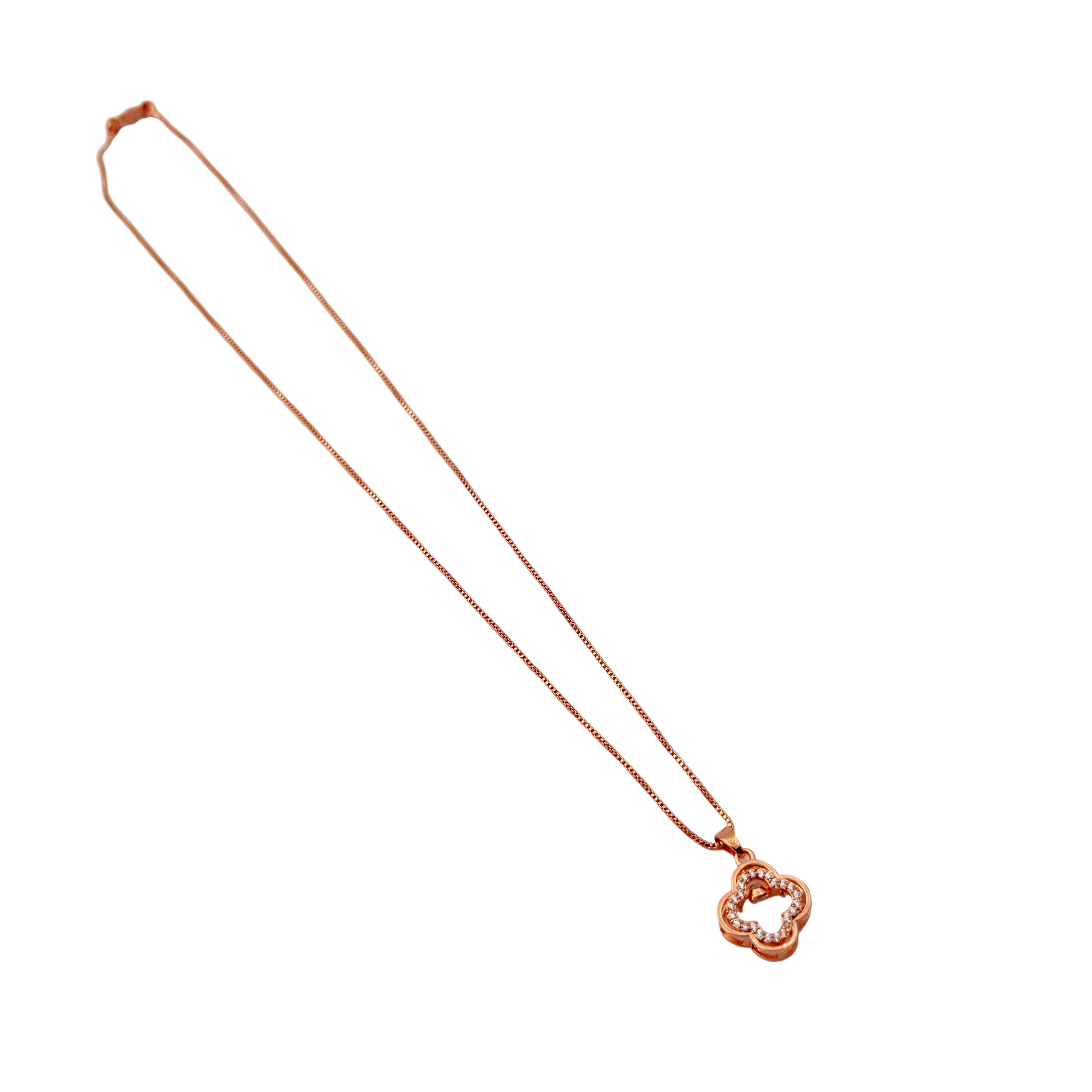 Rose Gold Floral Clover Crystal Pendant Necklace