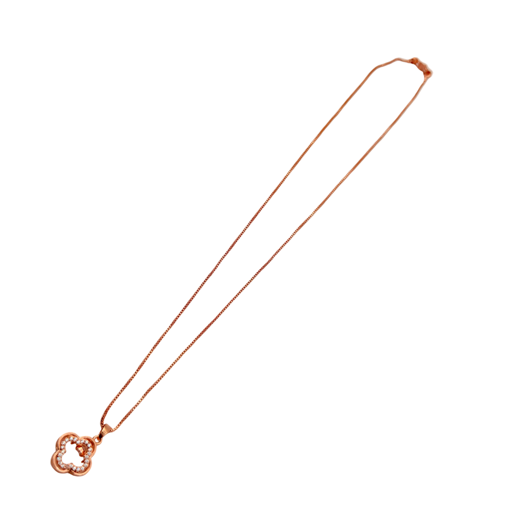 Rose Gold Floral Clover Crystal Pendant Necklace
