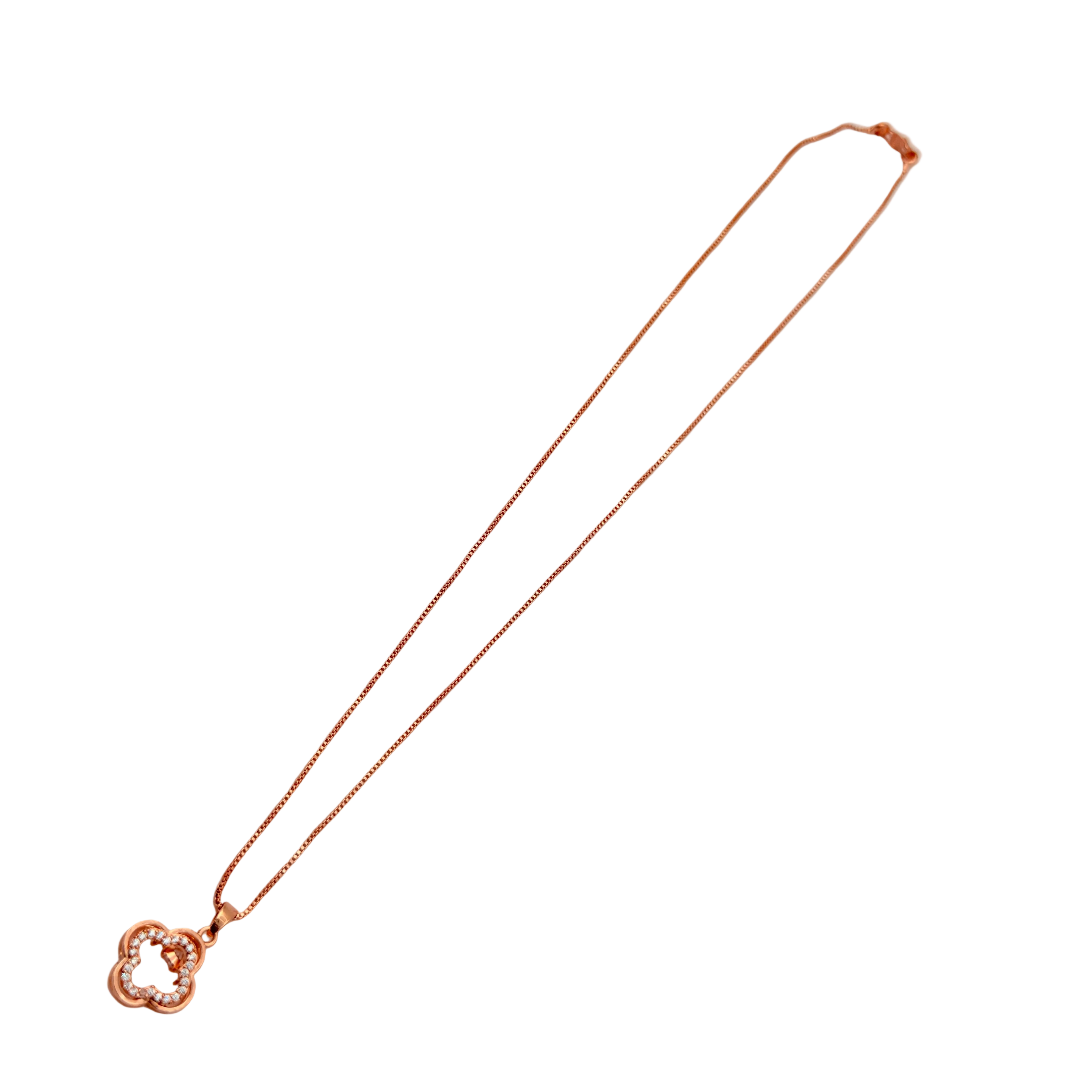 Rose Gold Floral Clover Crystal Pendant Necklace