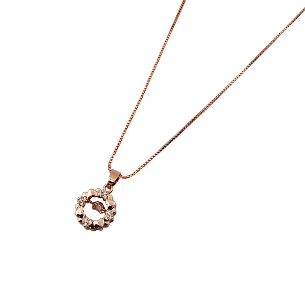 Rose Gold Blossom Halo Crystal Pendant Necklace