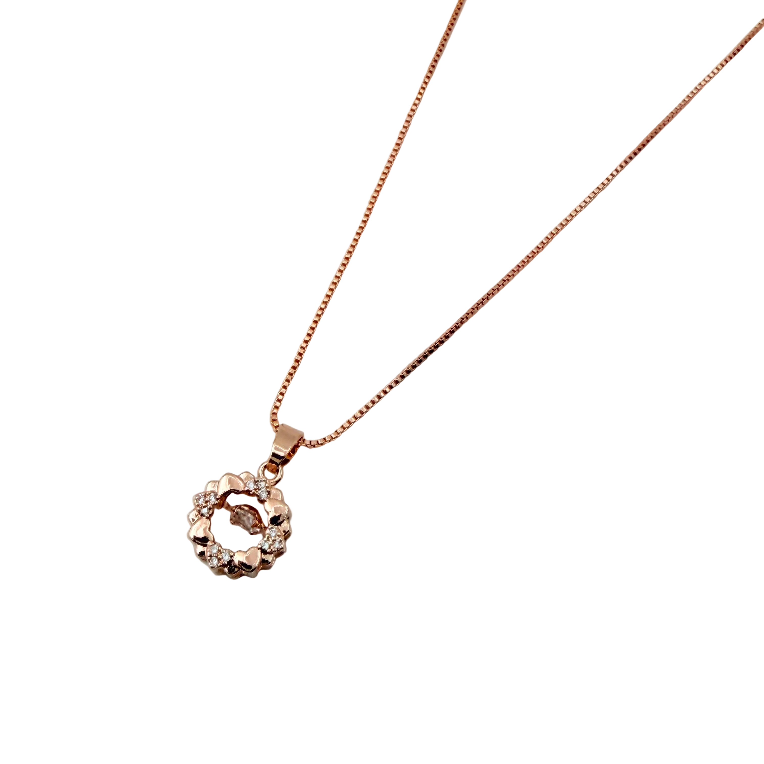 Rose Gold Blossom Halo Crystal Pendant Necklace