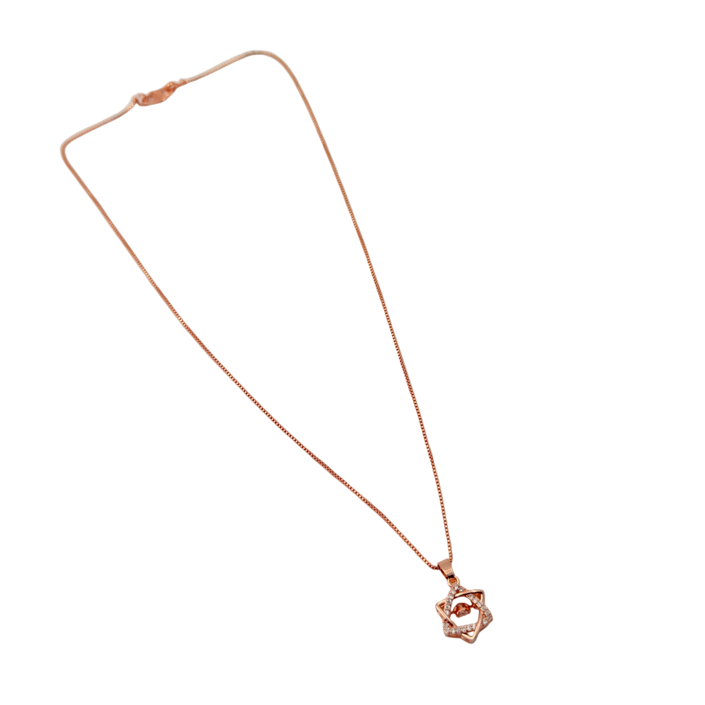 Rose Gold Geometric Star Crystal Pendant Necklace