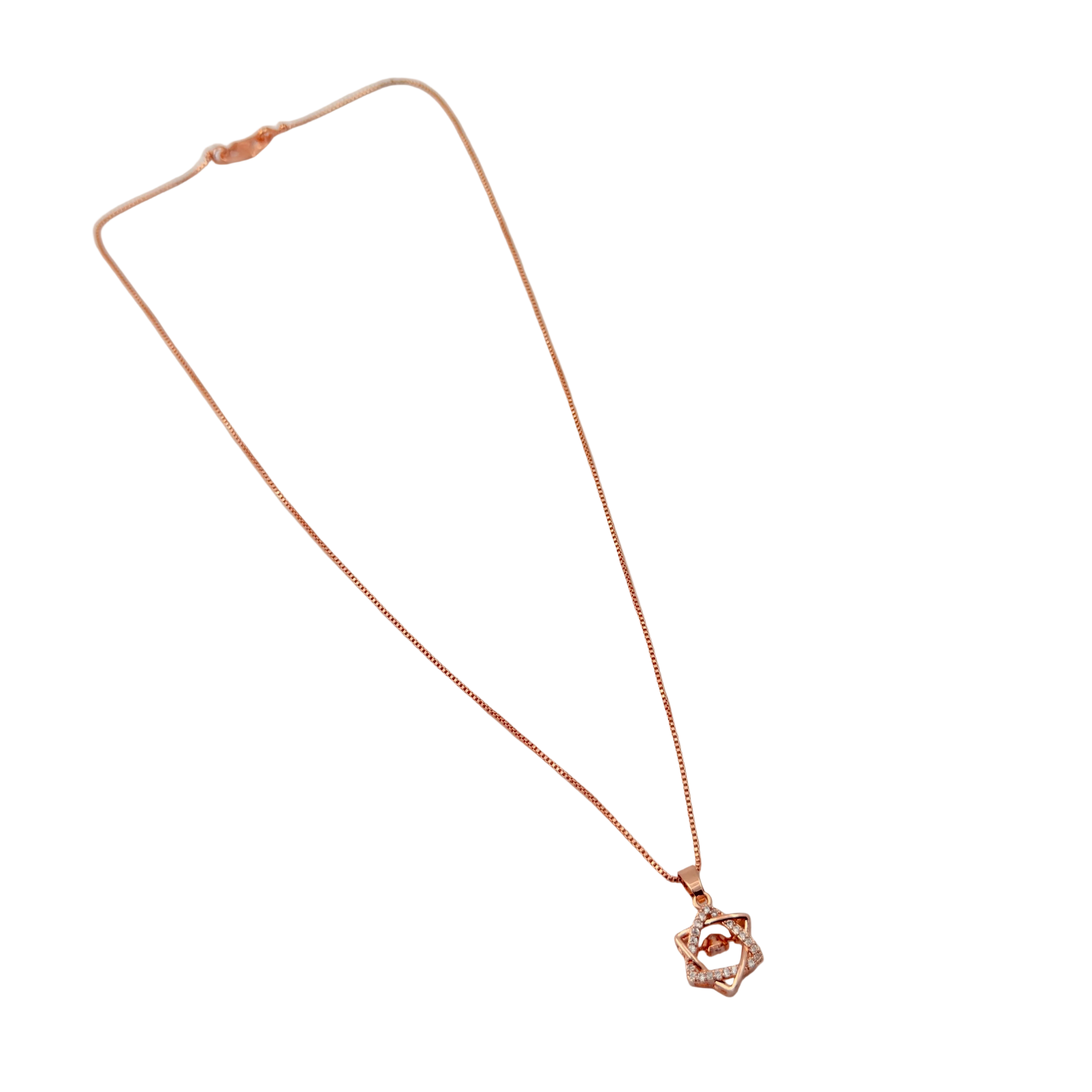 Rose Gold Geometric Star Crystal Pendant Necklace