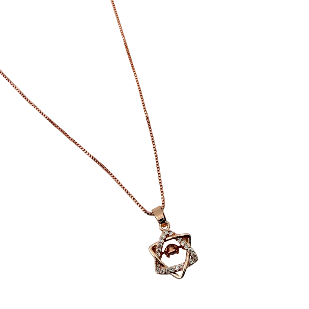 Rose Gold Geometric Star Crystal Pendant Necklace