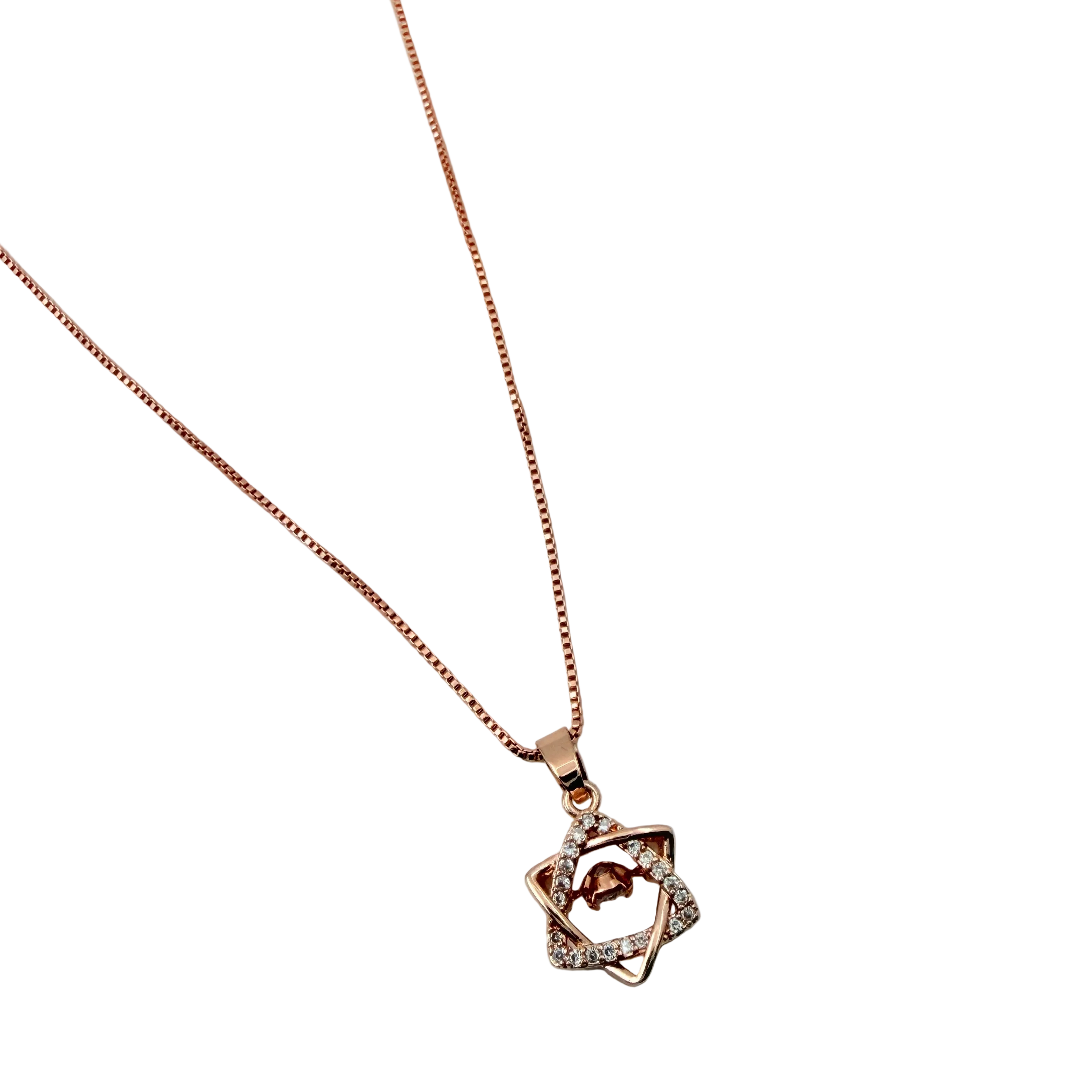 Rose Gold Geometric Star Crystal Pendant Necklace