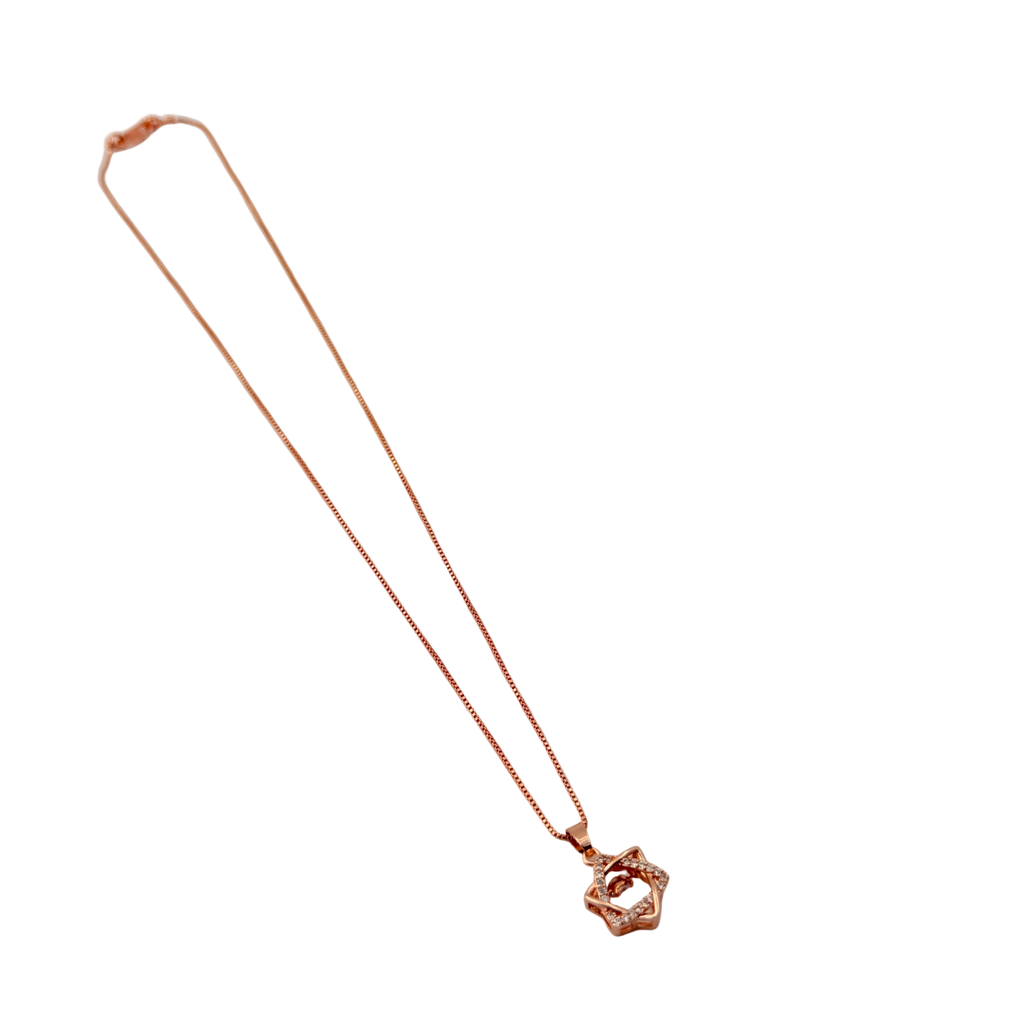 Rose Gold Geometric Star Crystal Pendant Necklace