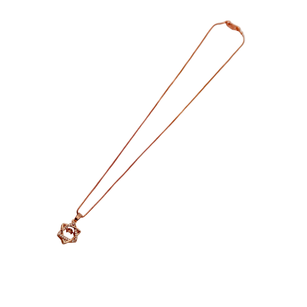 Rose Gold Geometric Star Crystal Pendant Necklace