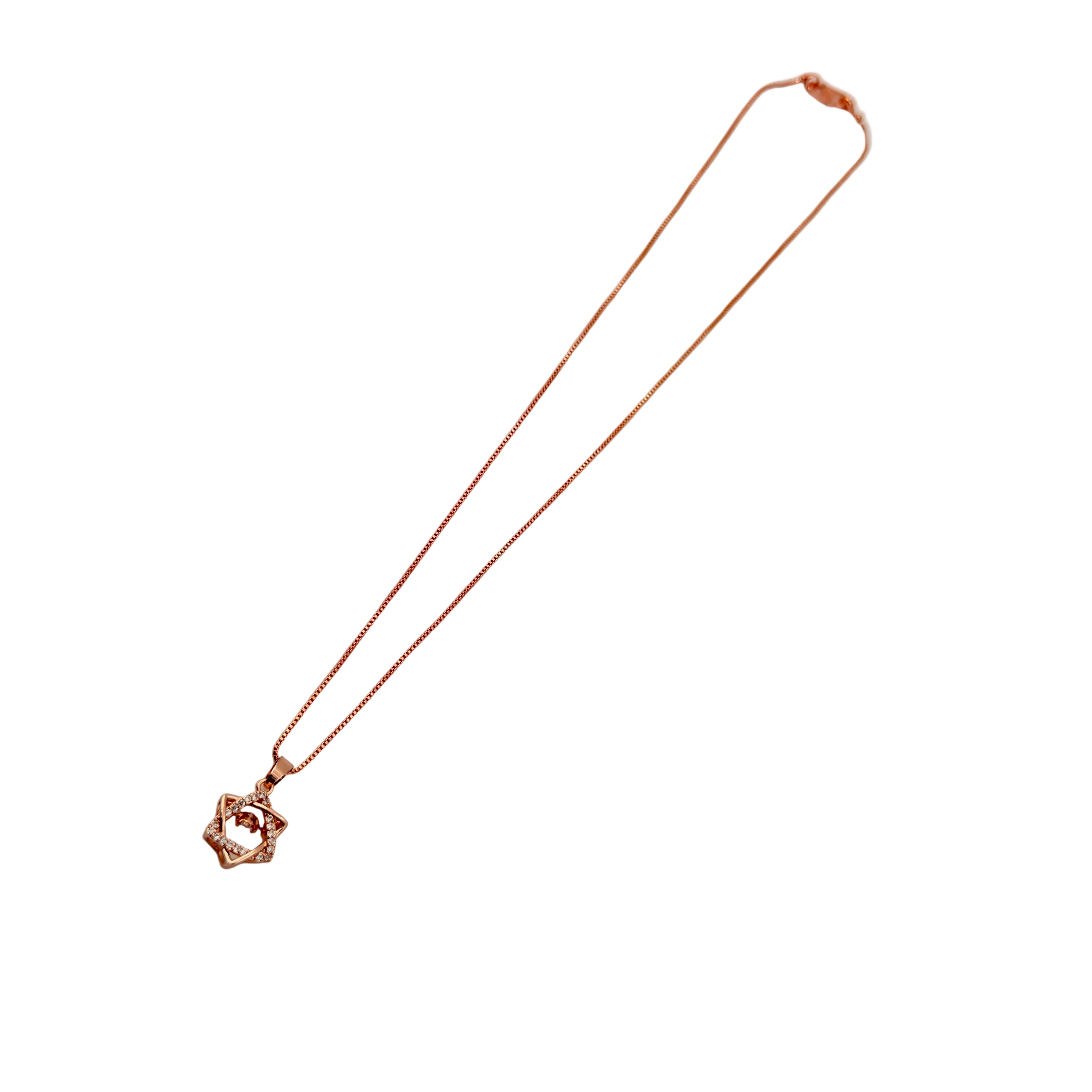 Rose Gold Geometric Star Crystal Pendant Necklace