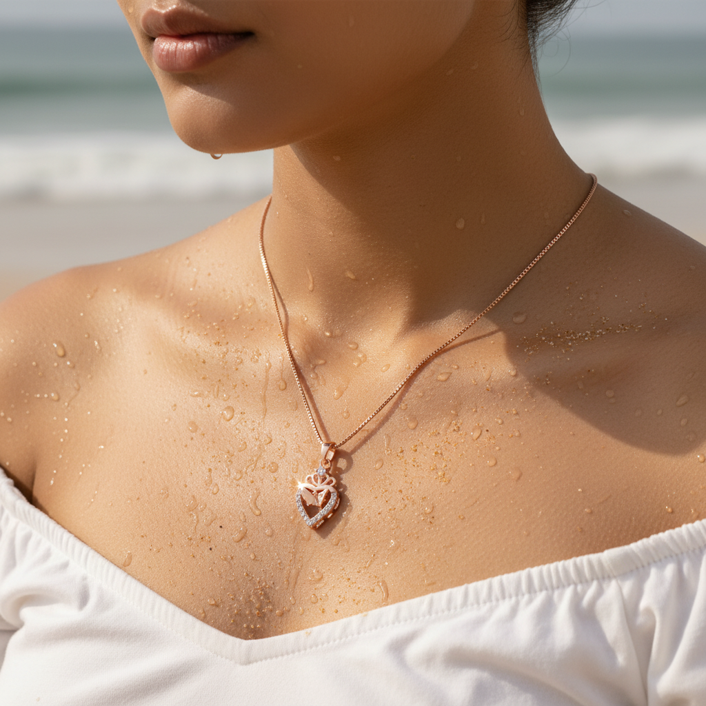 Rose Gold Crystal Heart Pendant Necklace