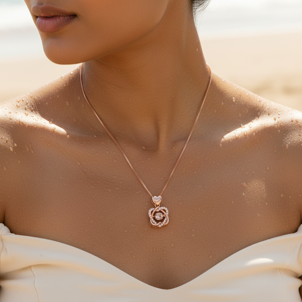 Rose Gold Floral Crystal Pendant Necklace