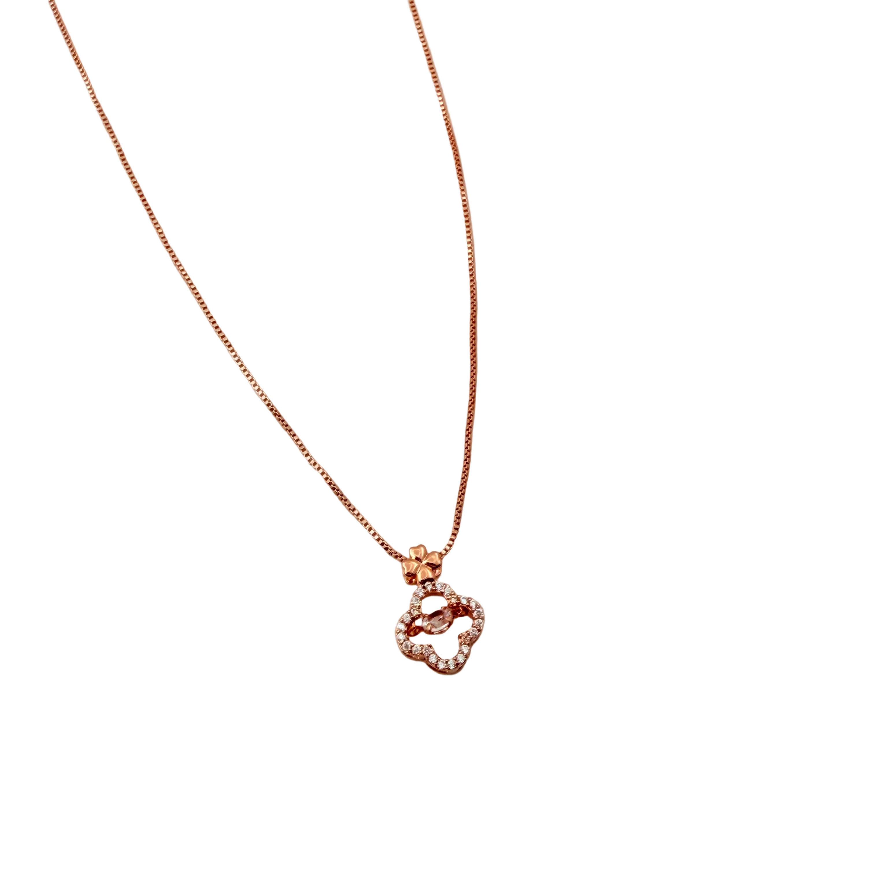 Rose Gold Clover Crystal Pendant Necklace