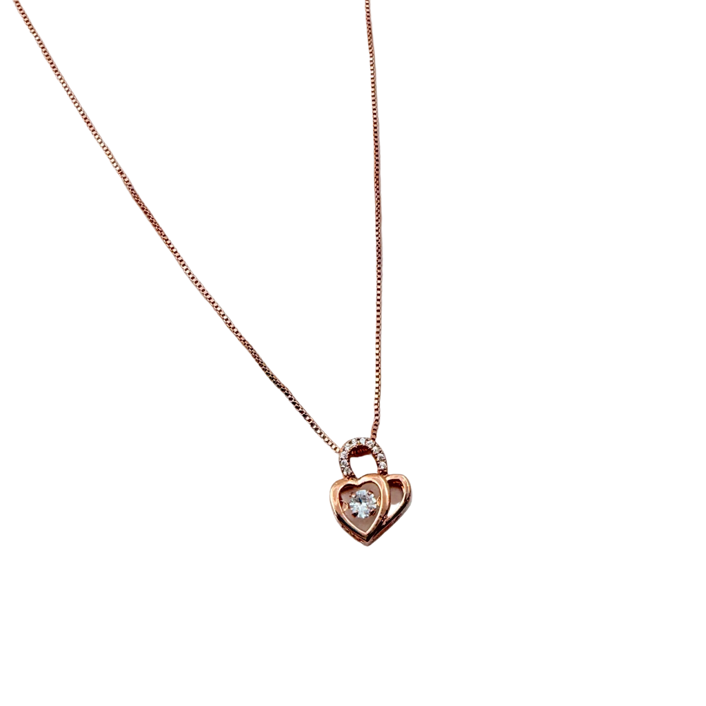Rose Gold Heart Lock Crystal Pendant Necklace