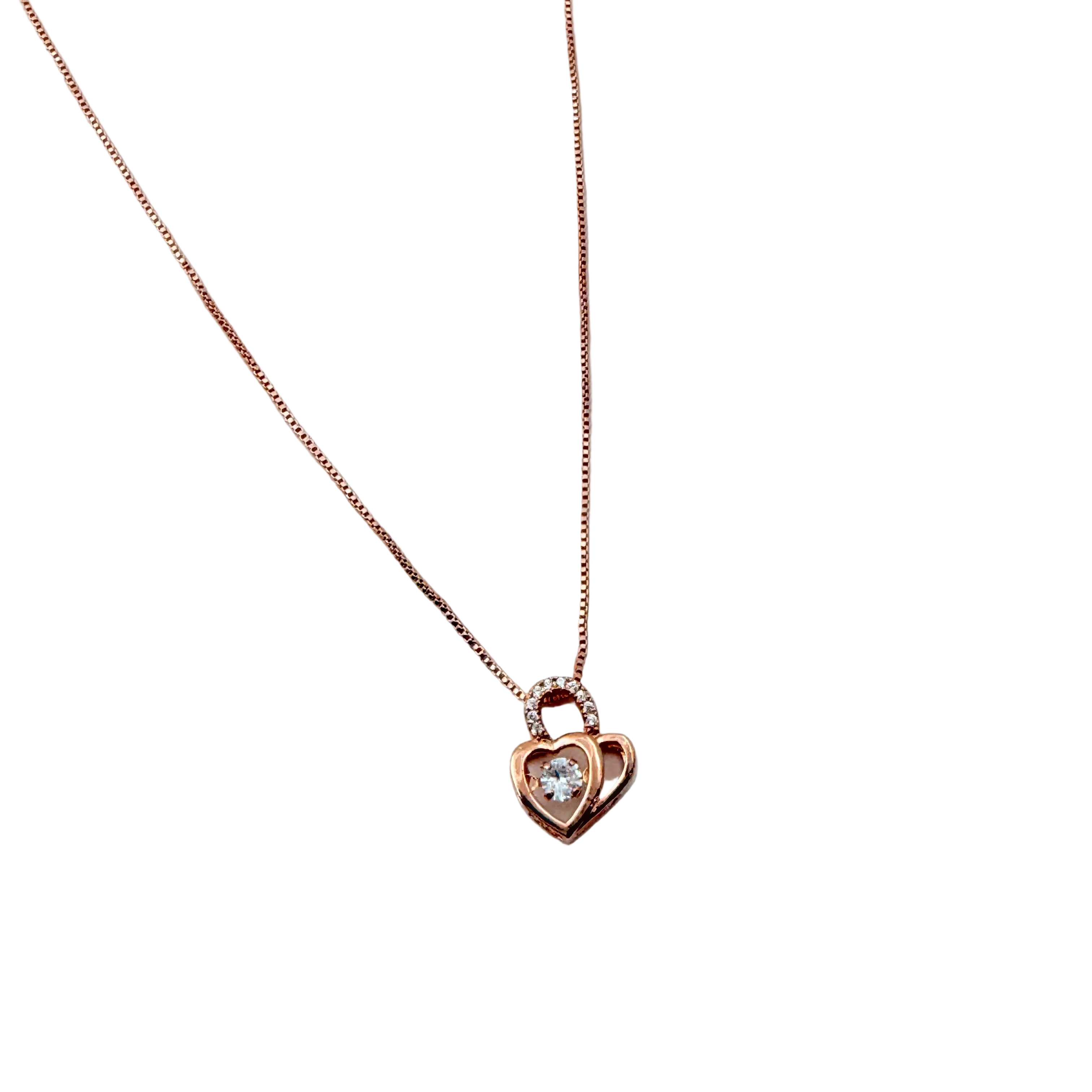 Rose Gold Heart Lock Crystal Pendant Necklace