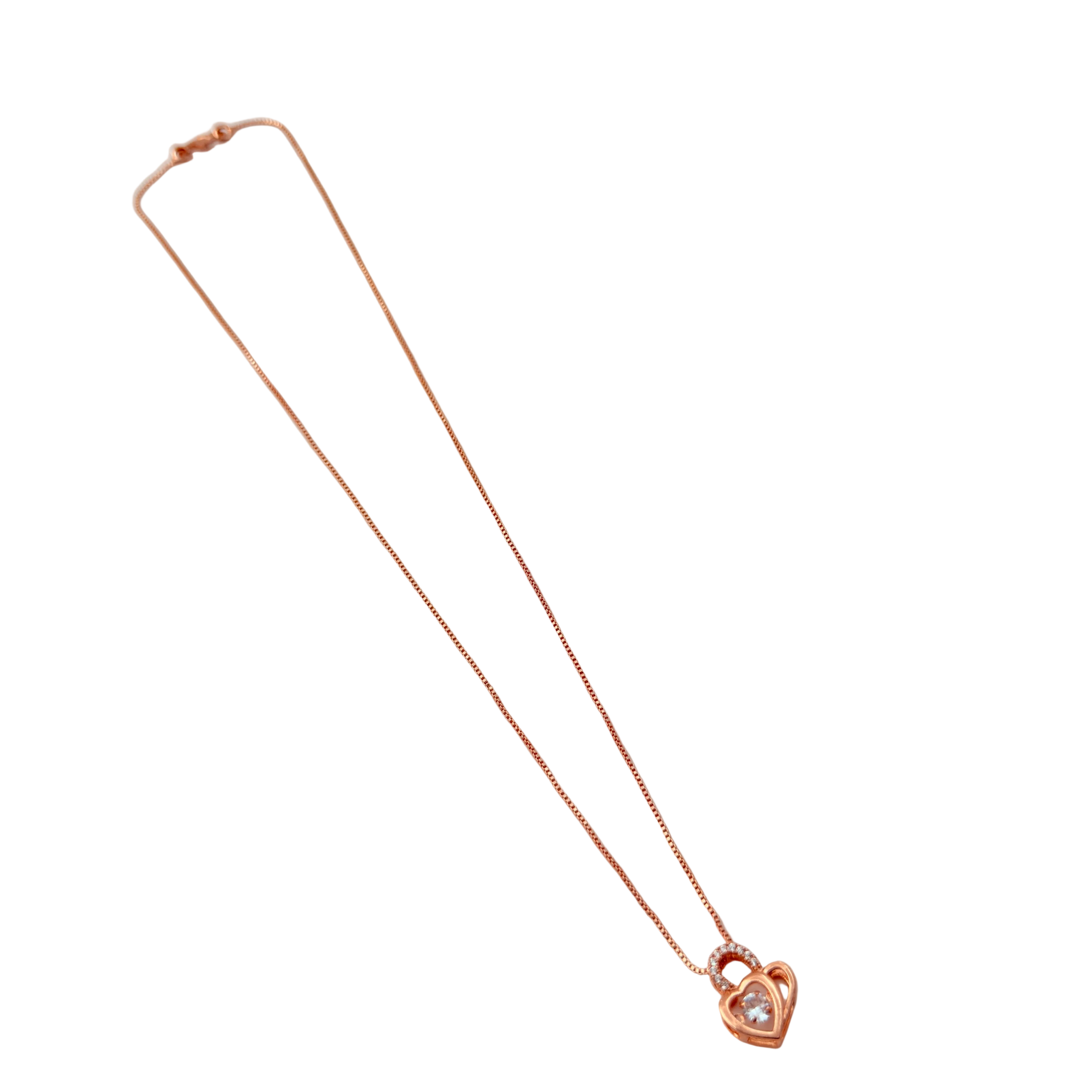 Rose Gold Heart Lock Crystal Pendant Necklace