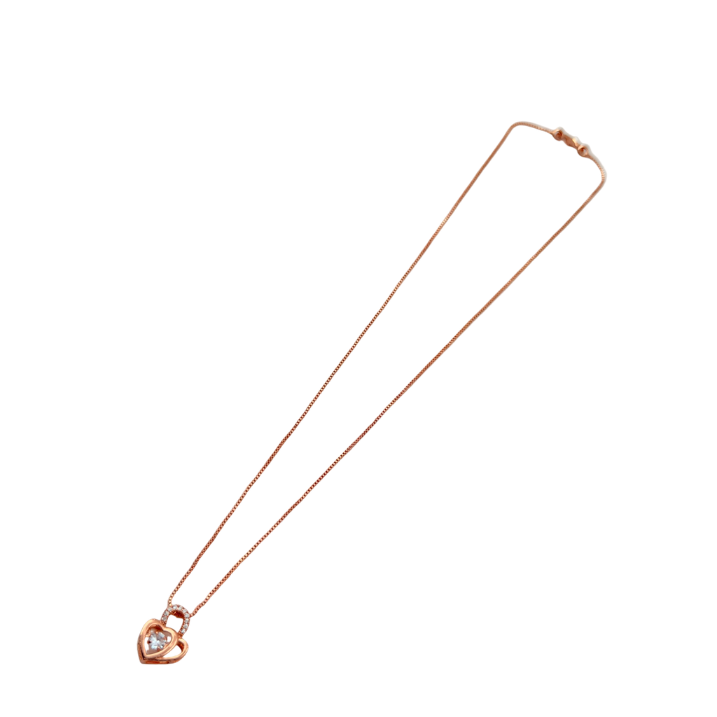 Rose Gold Heart Lock Crystal Pendant Necklace