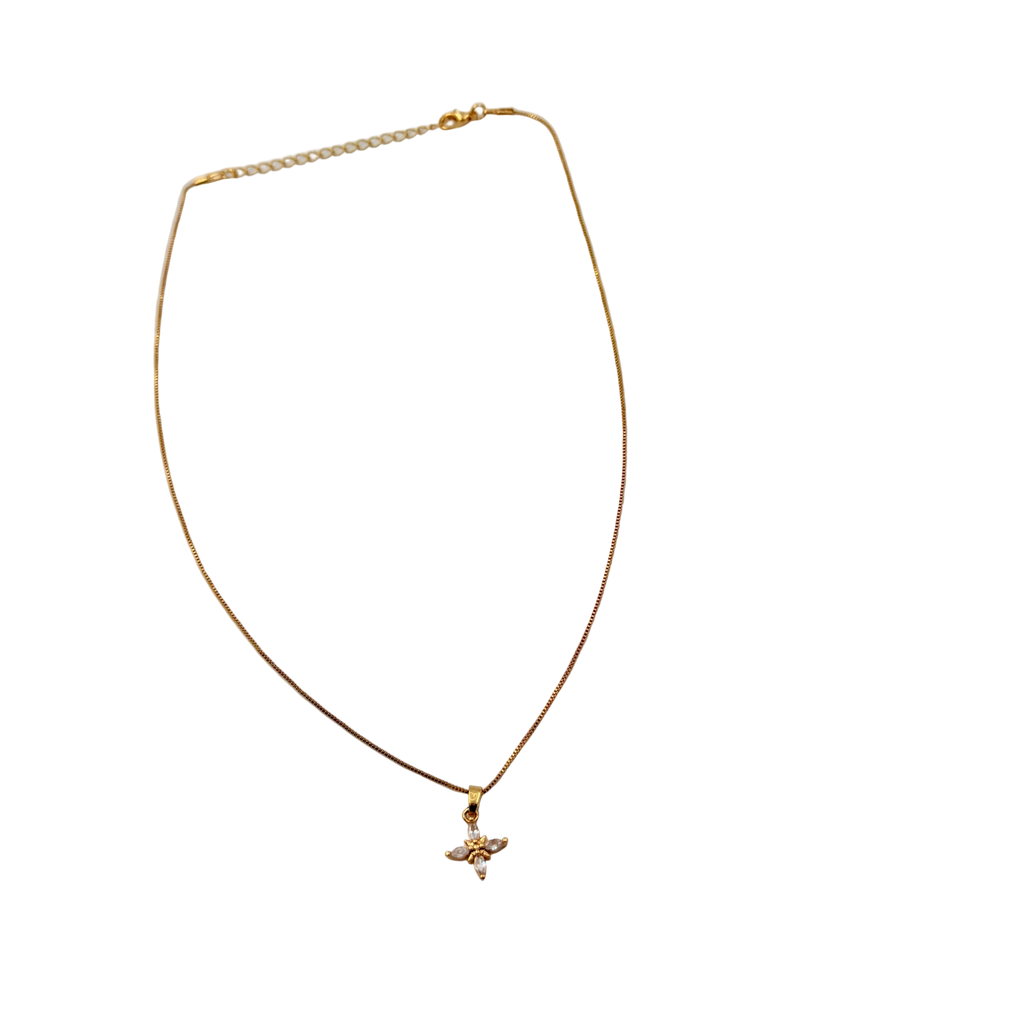 Gold Floral Crystal Pendant Necklace