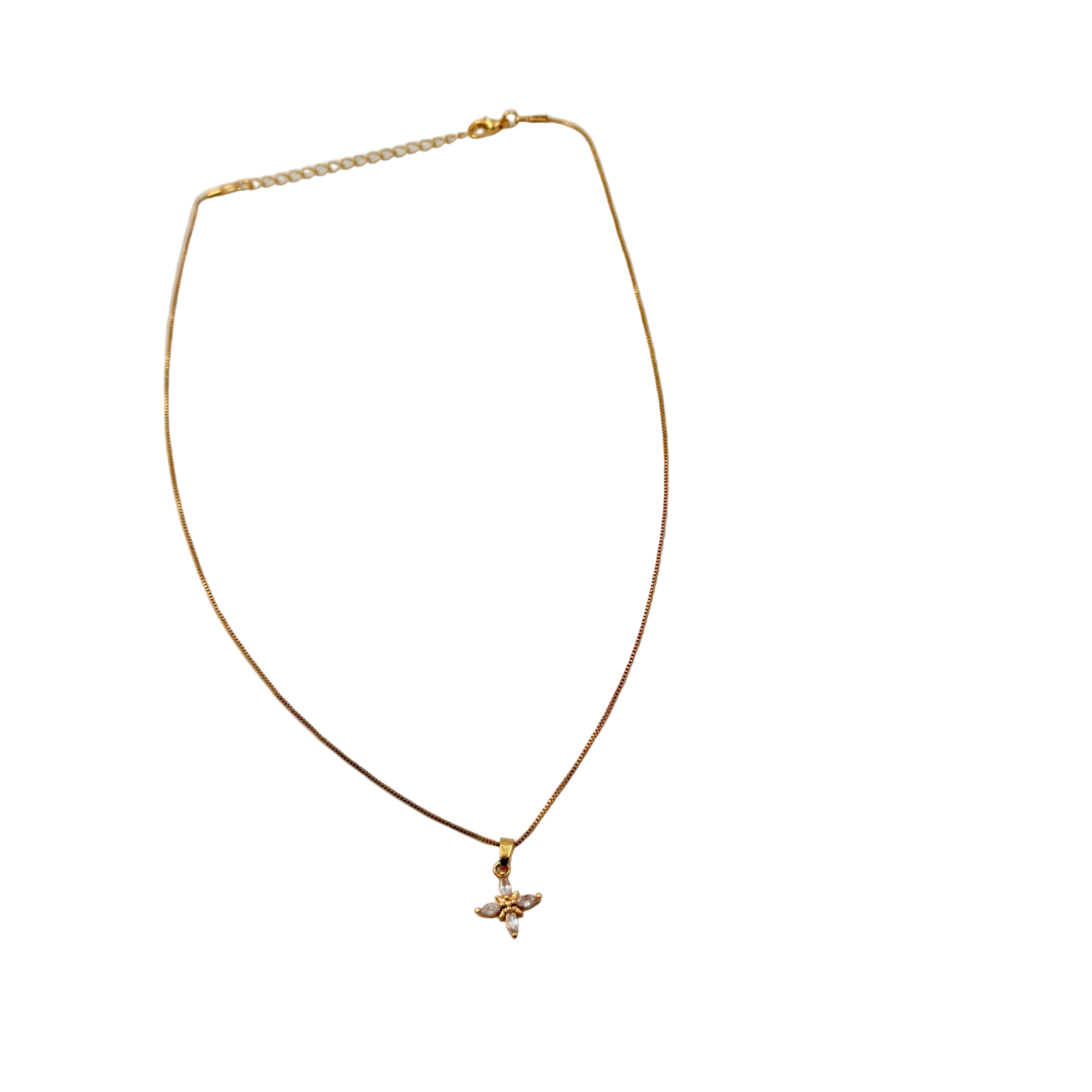 Gold Floral Crystal Pendant Necklace