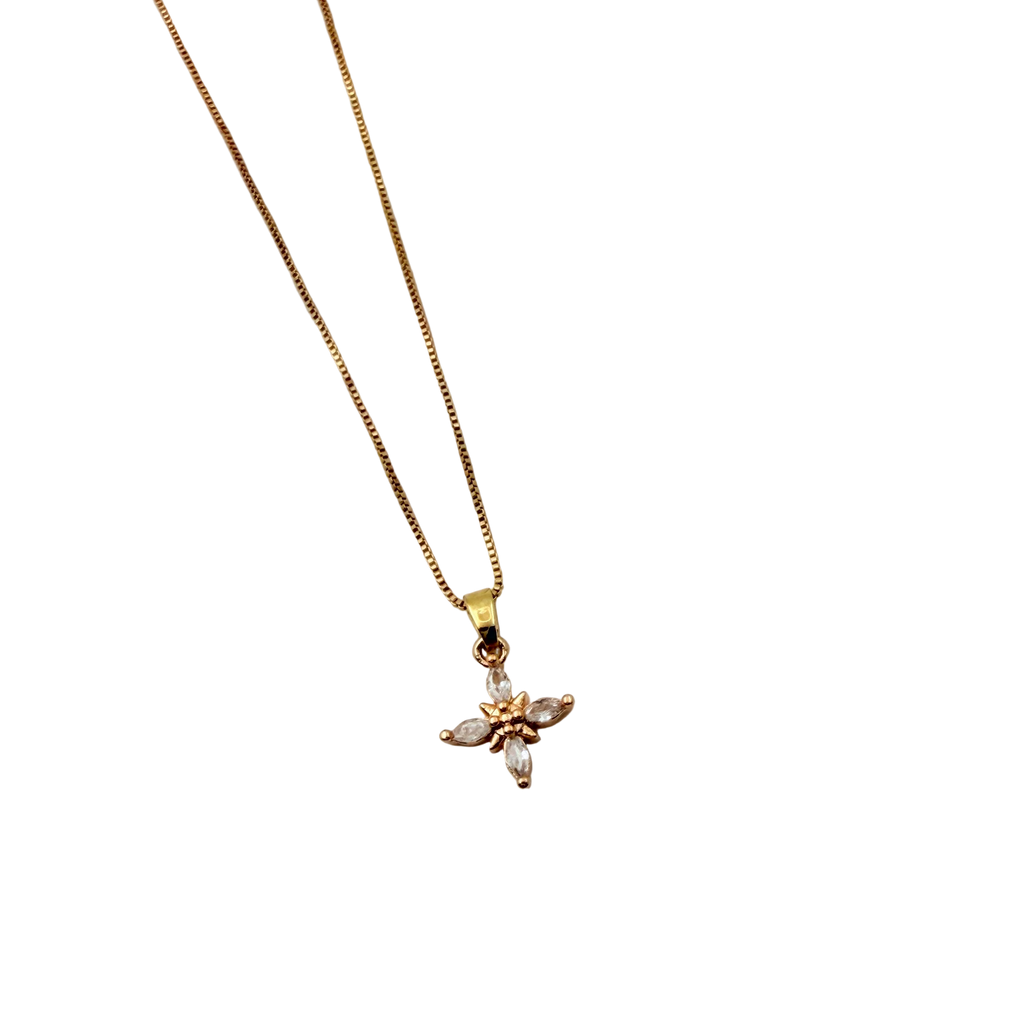 Gold Floral Crystal Pendant Necklace