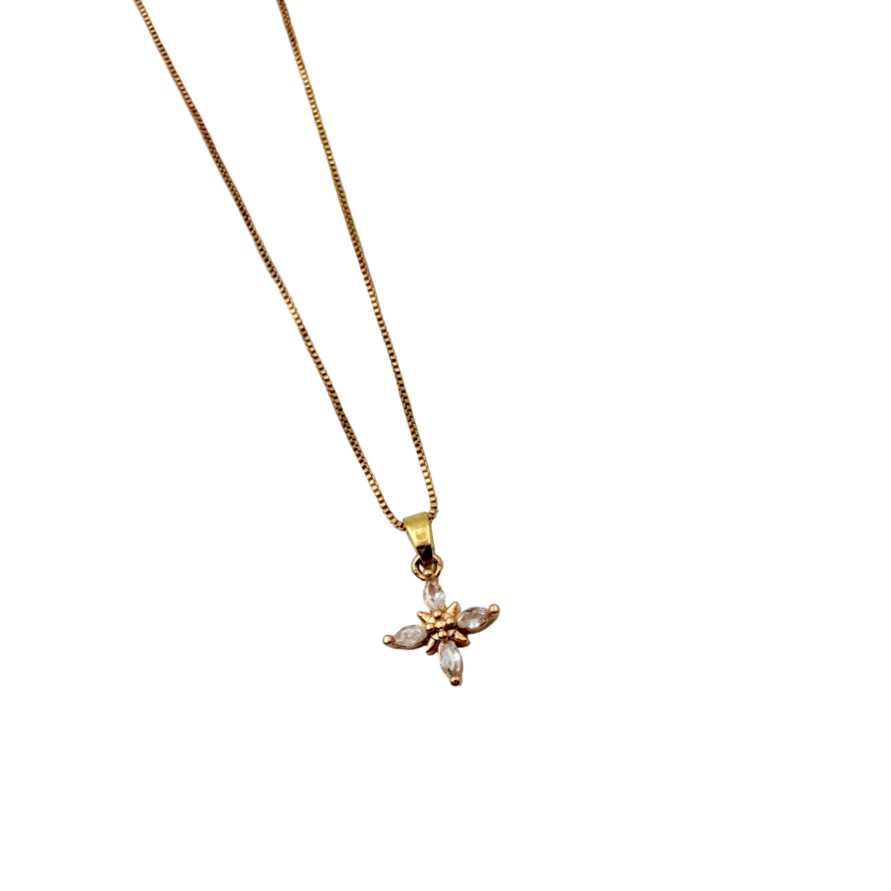Gold Floral Crystal Pendant Necklace