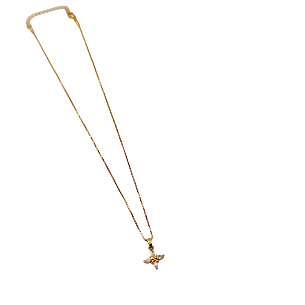 Gold Floral Crystal Pendant Necklace
