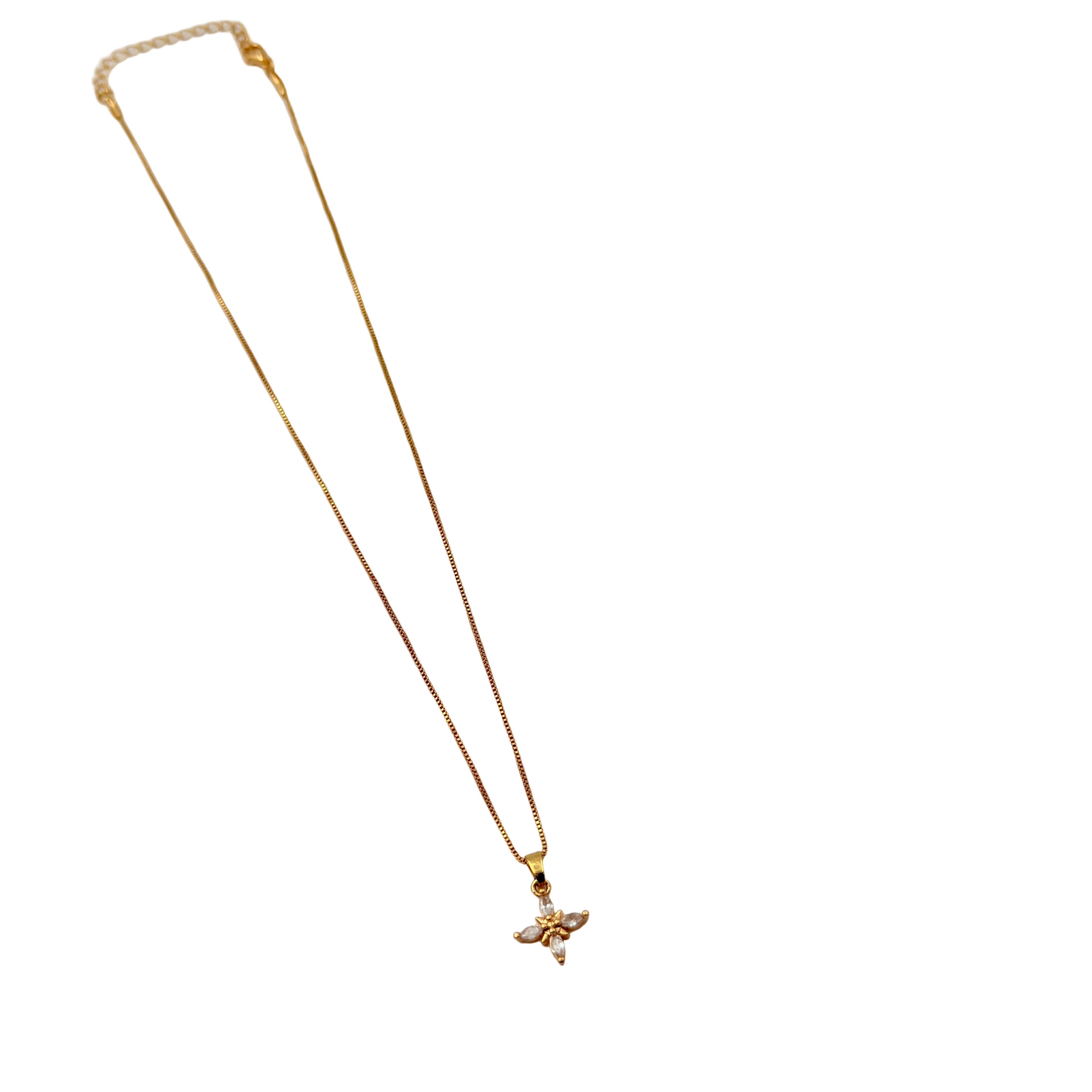 Gold Floral Crystal Pendant Necklace