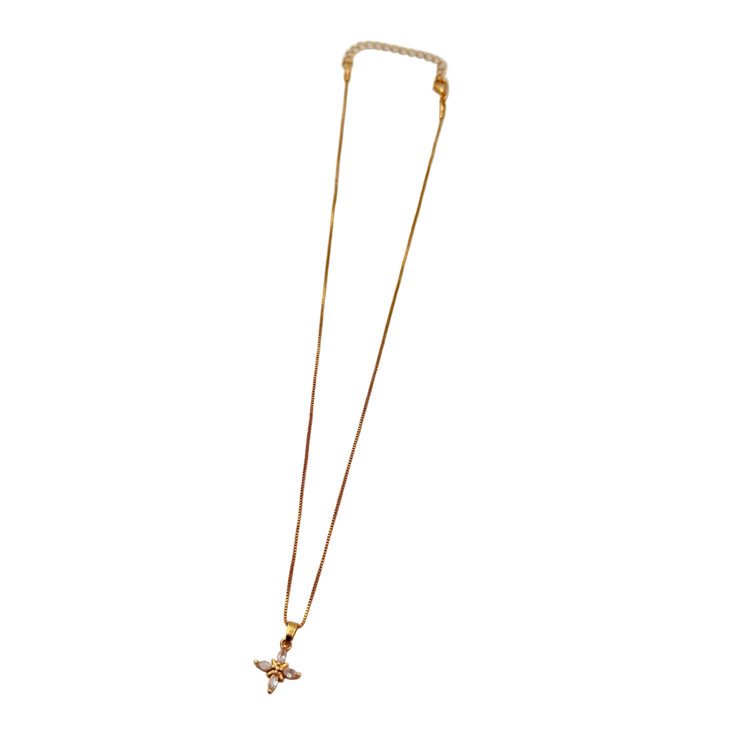 Gold Floral Crystal Pendant Necklace