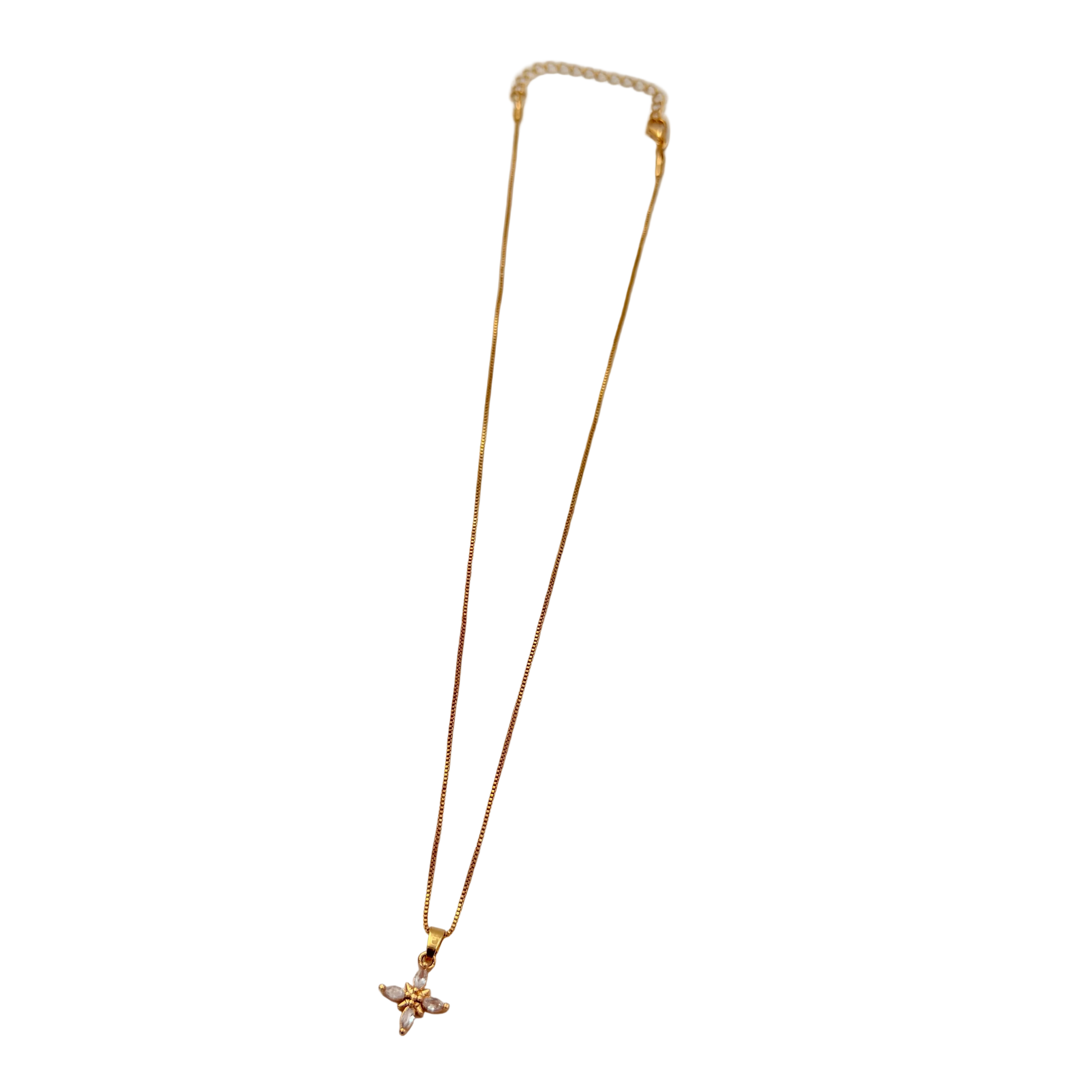 Gold Floral Crystal Pendant Necklace