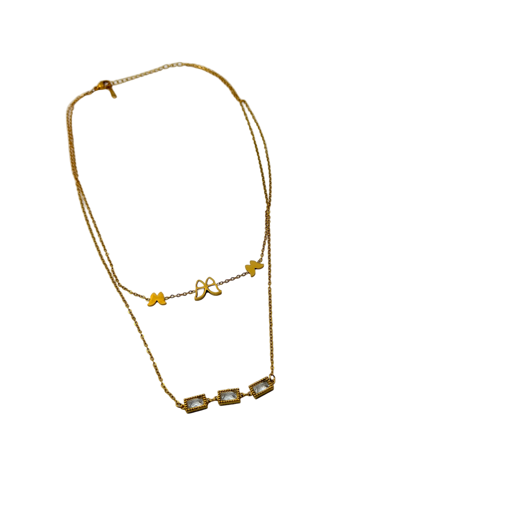 Gold Layered Butterfly Crystal Necklace