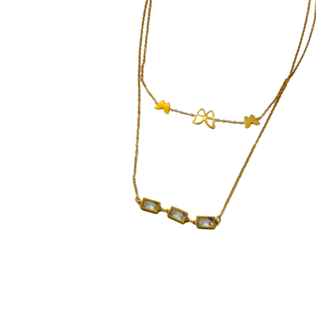 Gold Layered Butterfly Crystal Necklace