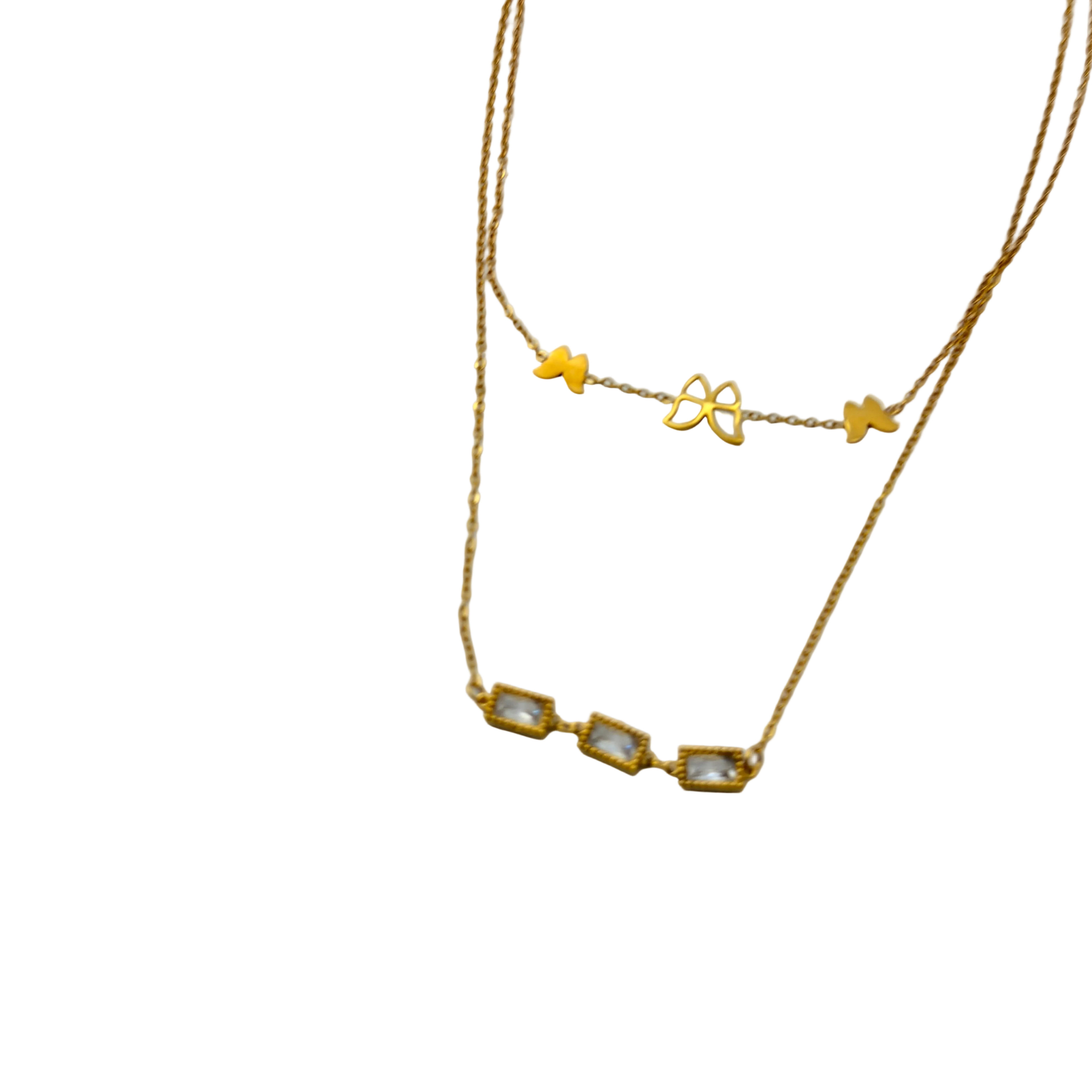 Gold Layered Butterfly Crystal Necklace