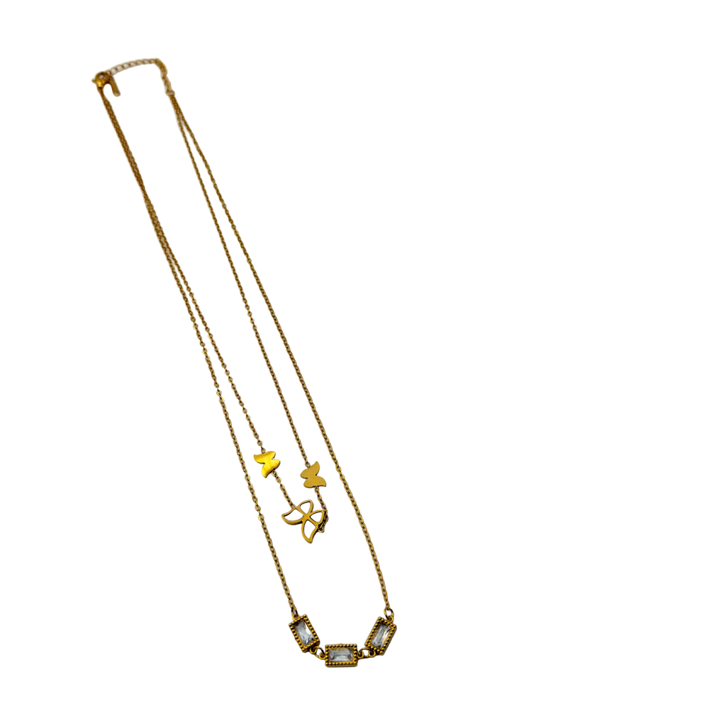 Gold Layered Butterfly Crystal Necklace