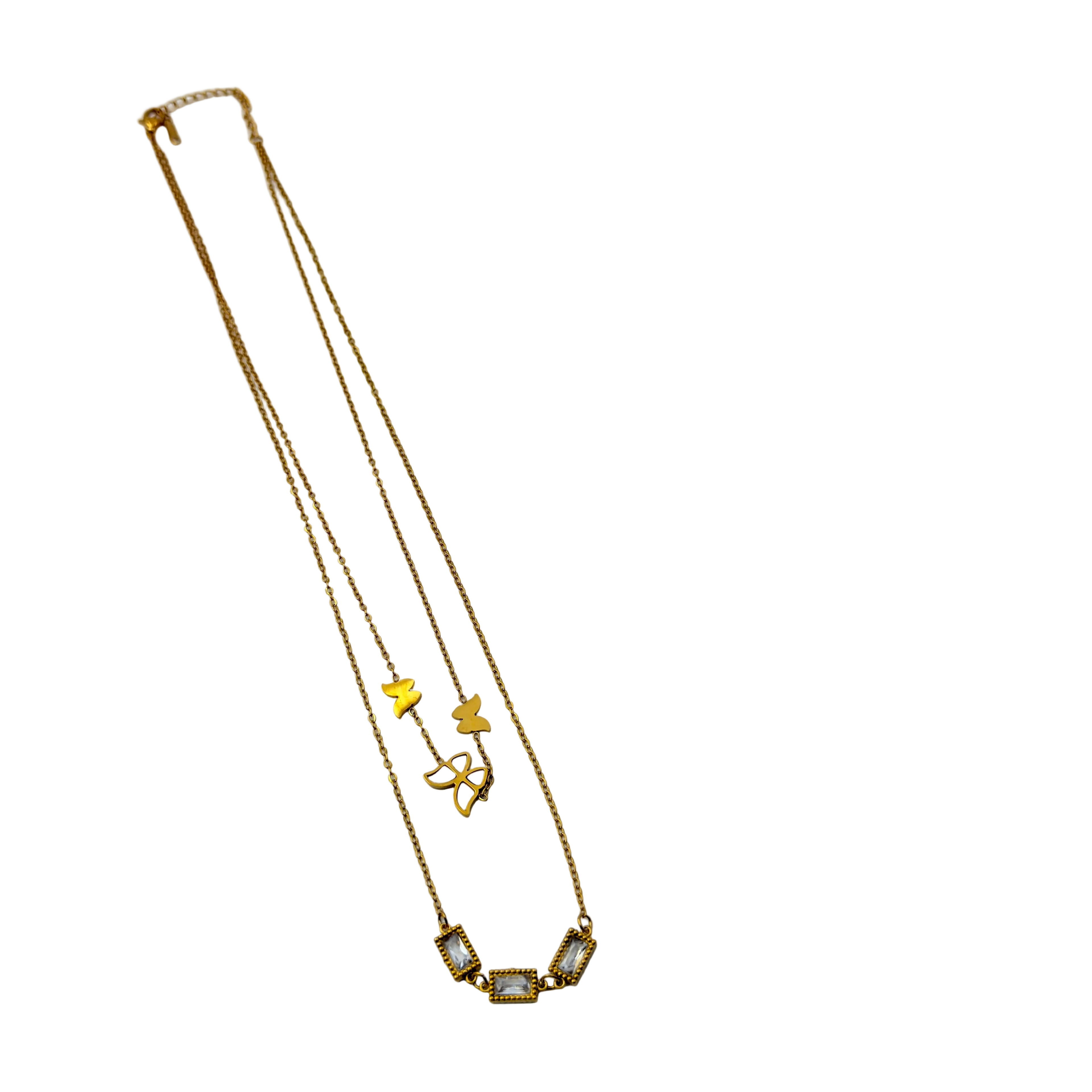 Gold Layered Butterfly Crystal Necklace