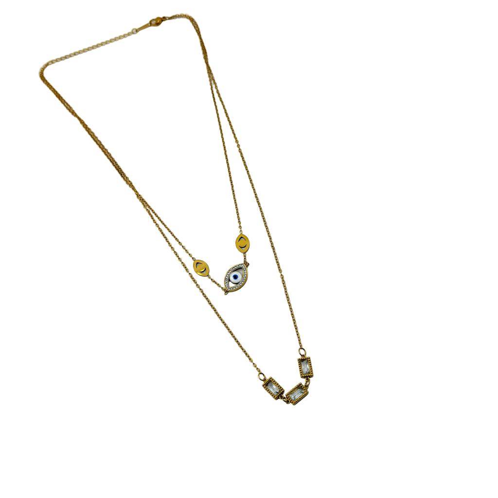 Gold Evil Eye Layered Crystal Necklace