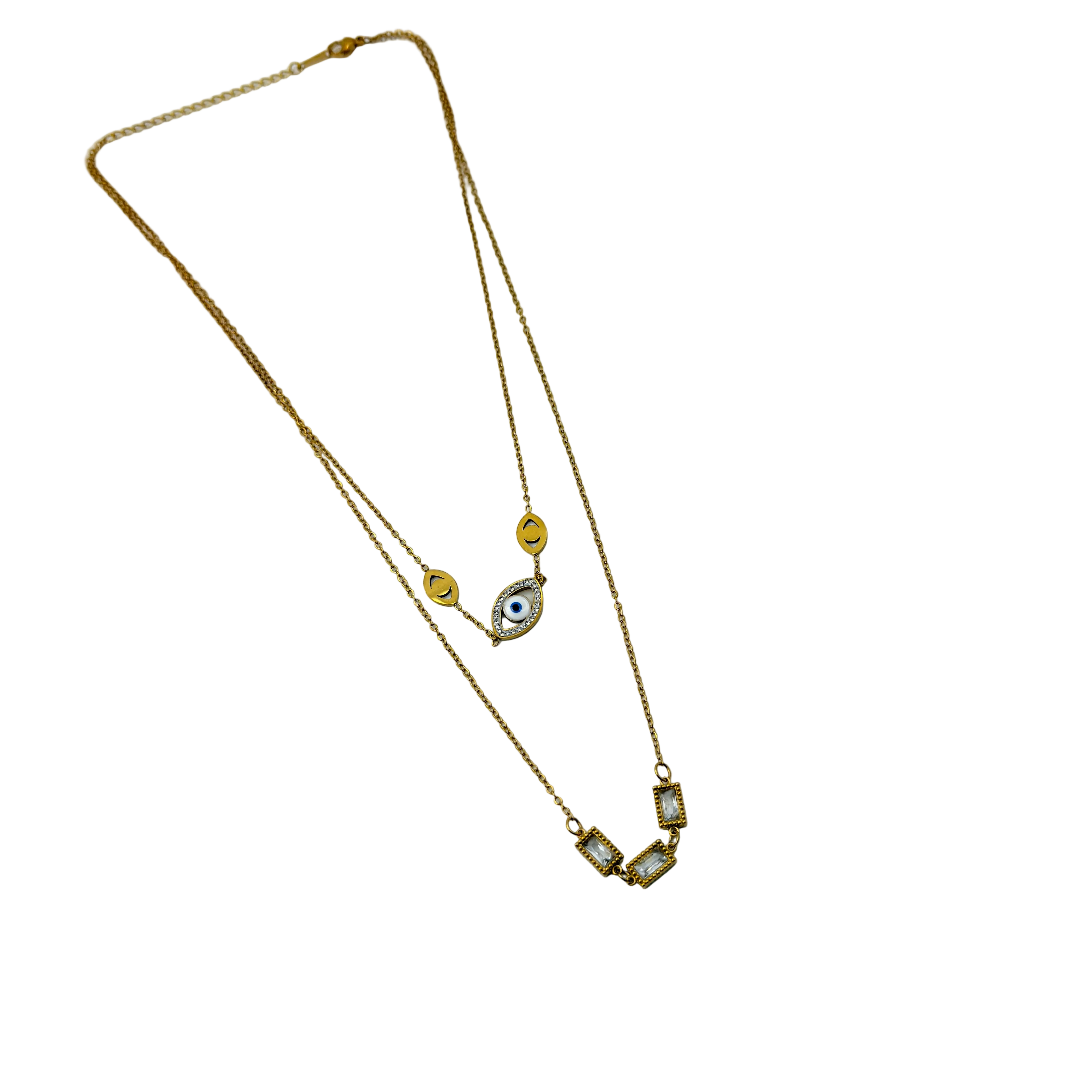 Gold Evil Eye Layered Crystal Necklace