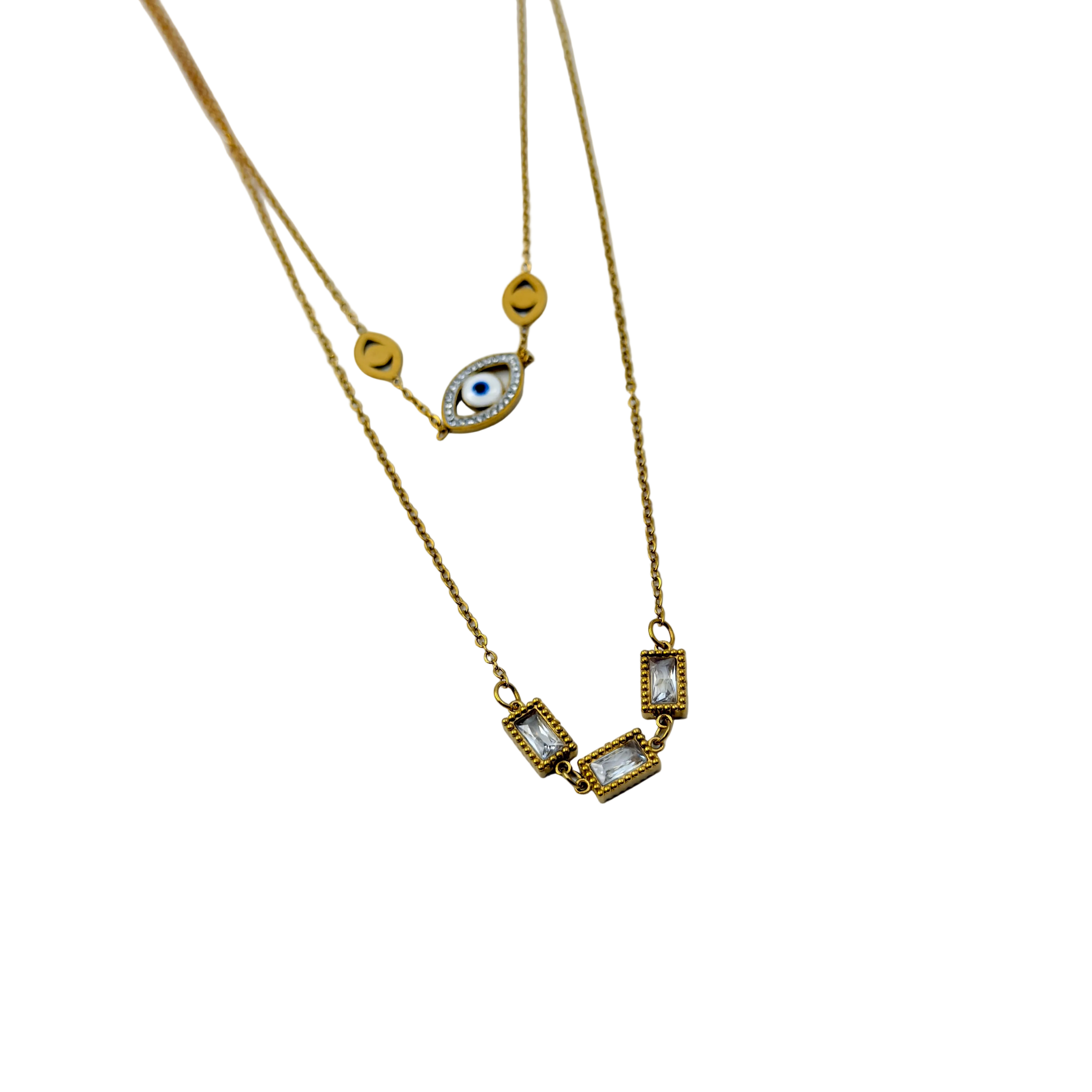 Gold Evil Eye Layered Crystal Necklace