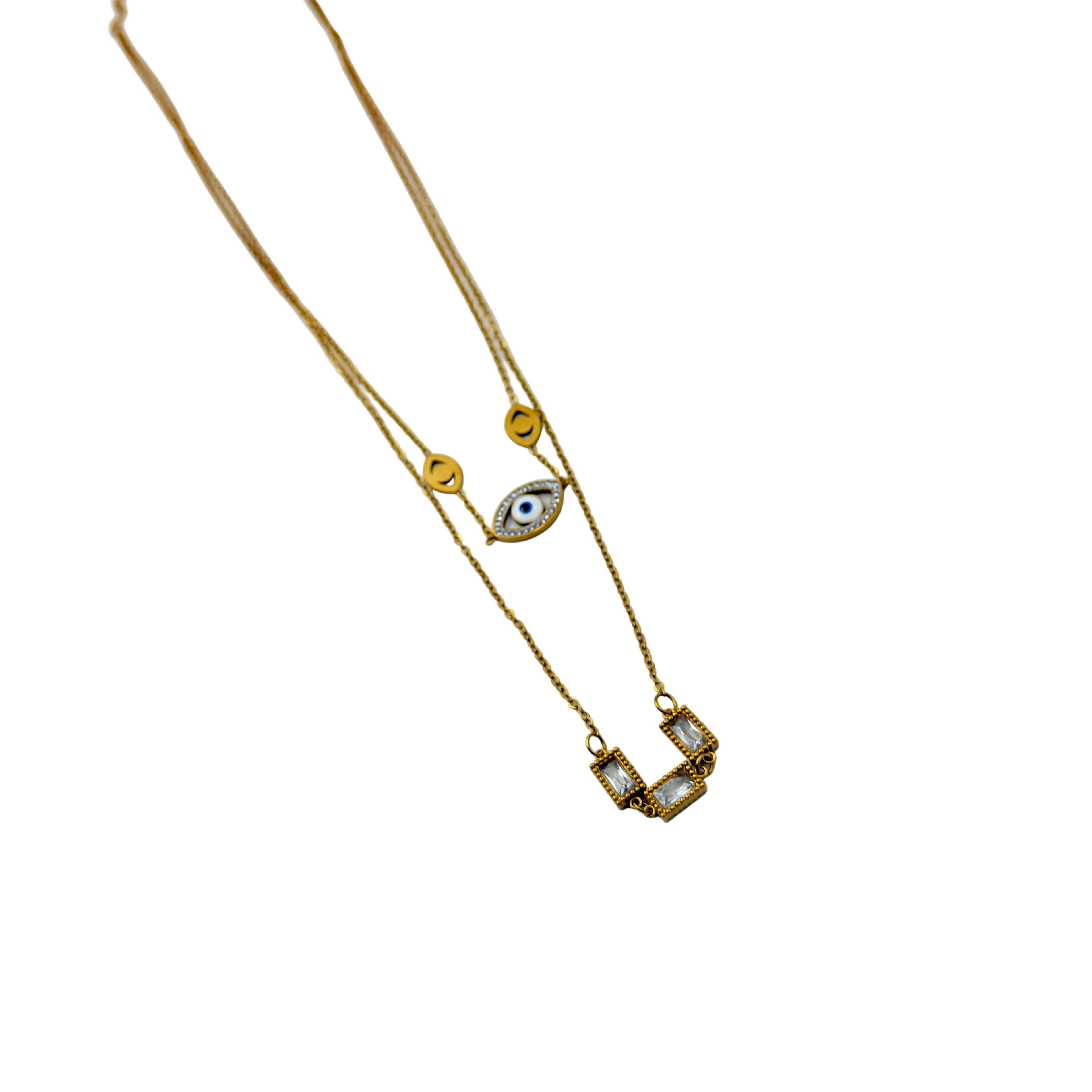 Gold Evil Eye Layered Crystal Necklace
