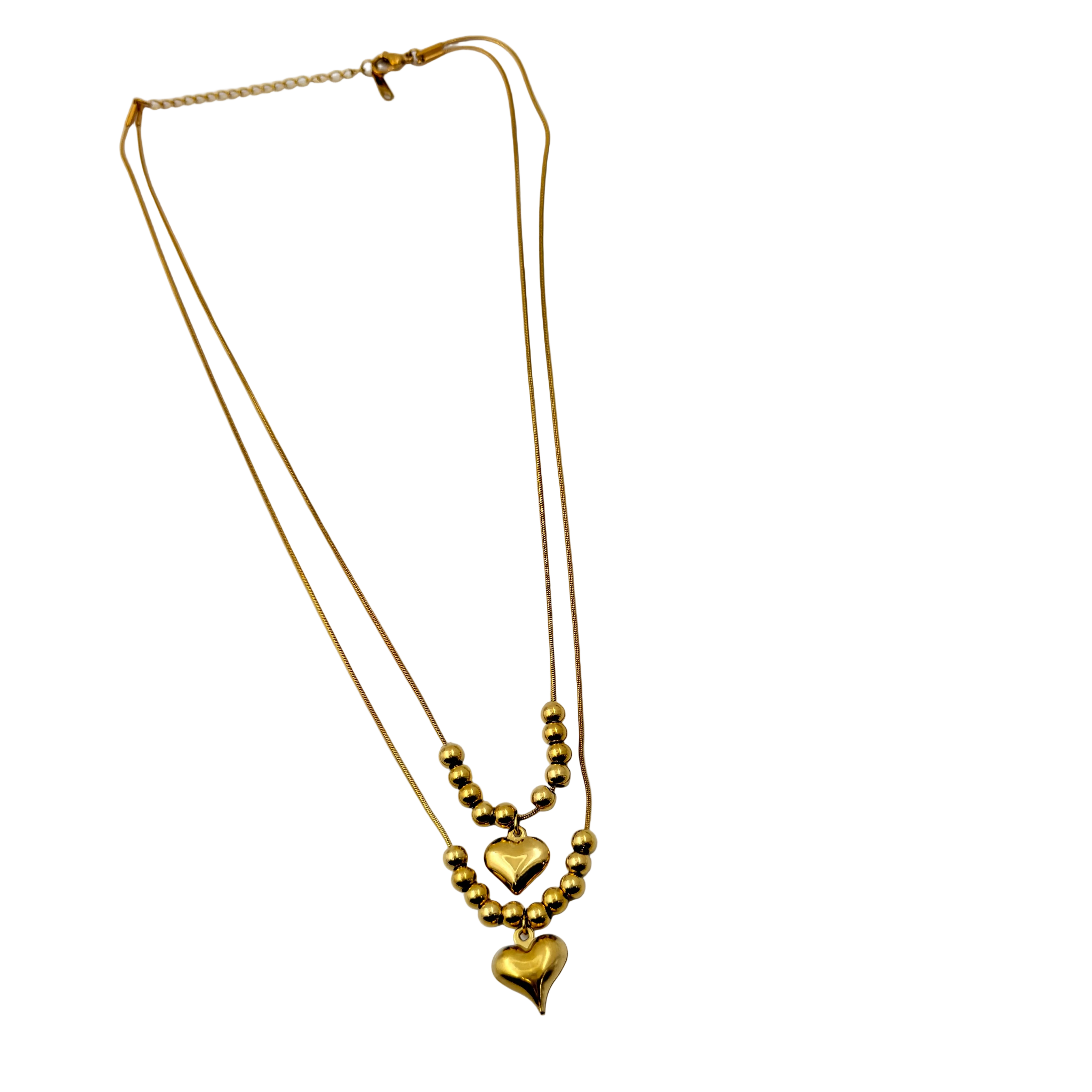 Layered Gold Heart Beaded Necklace
