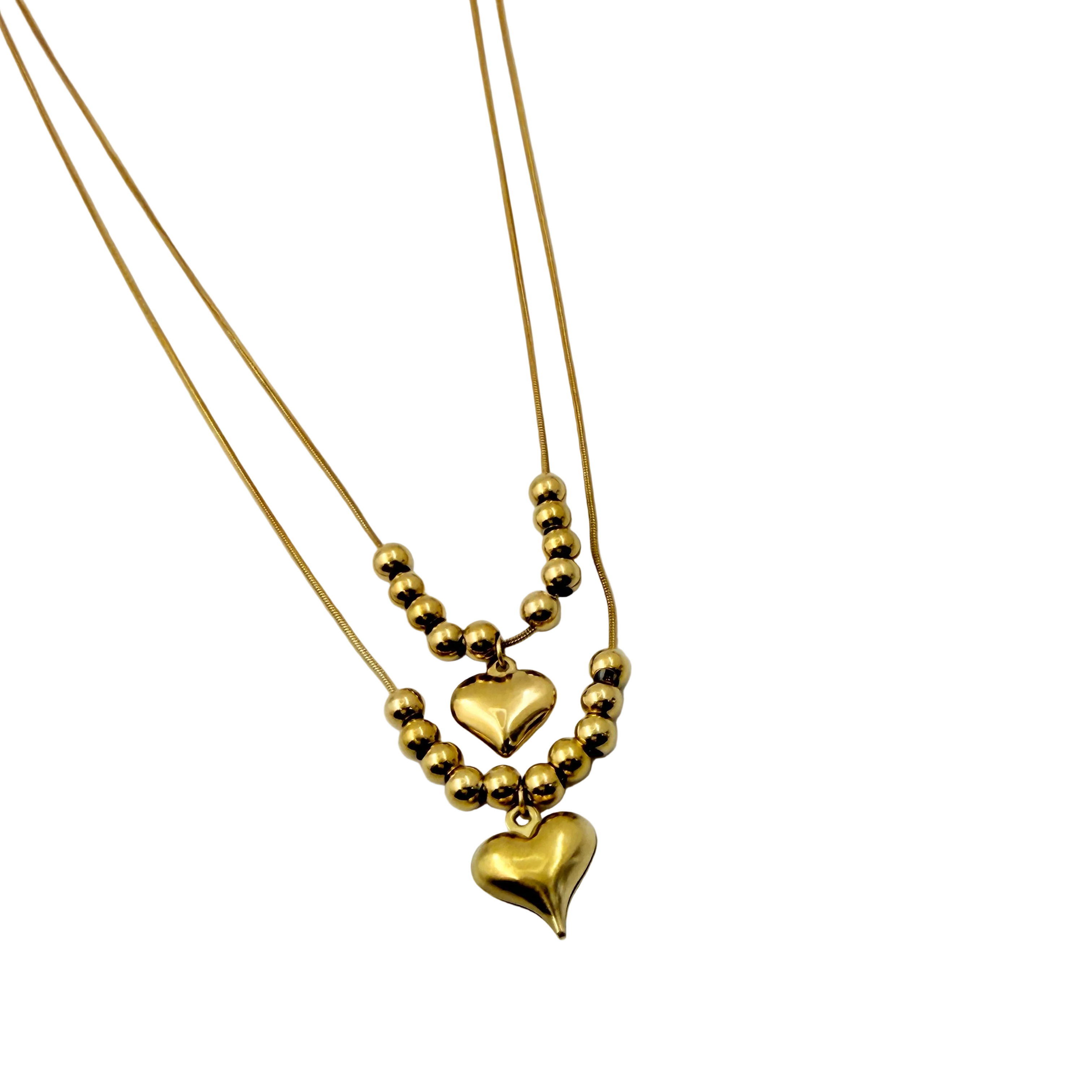 Layered Gold Heart Beaded Necklace