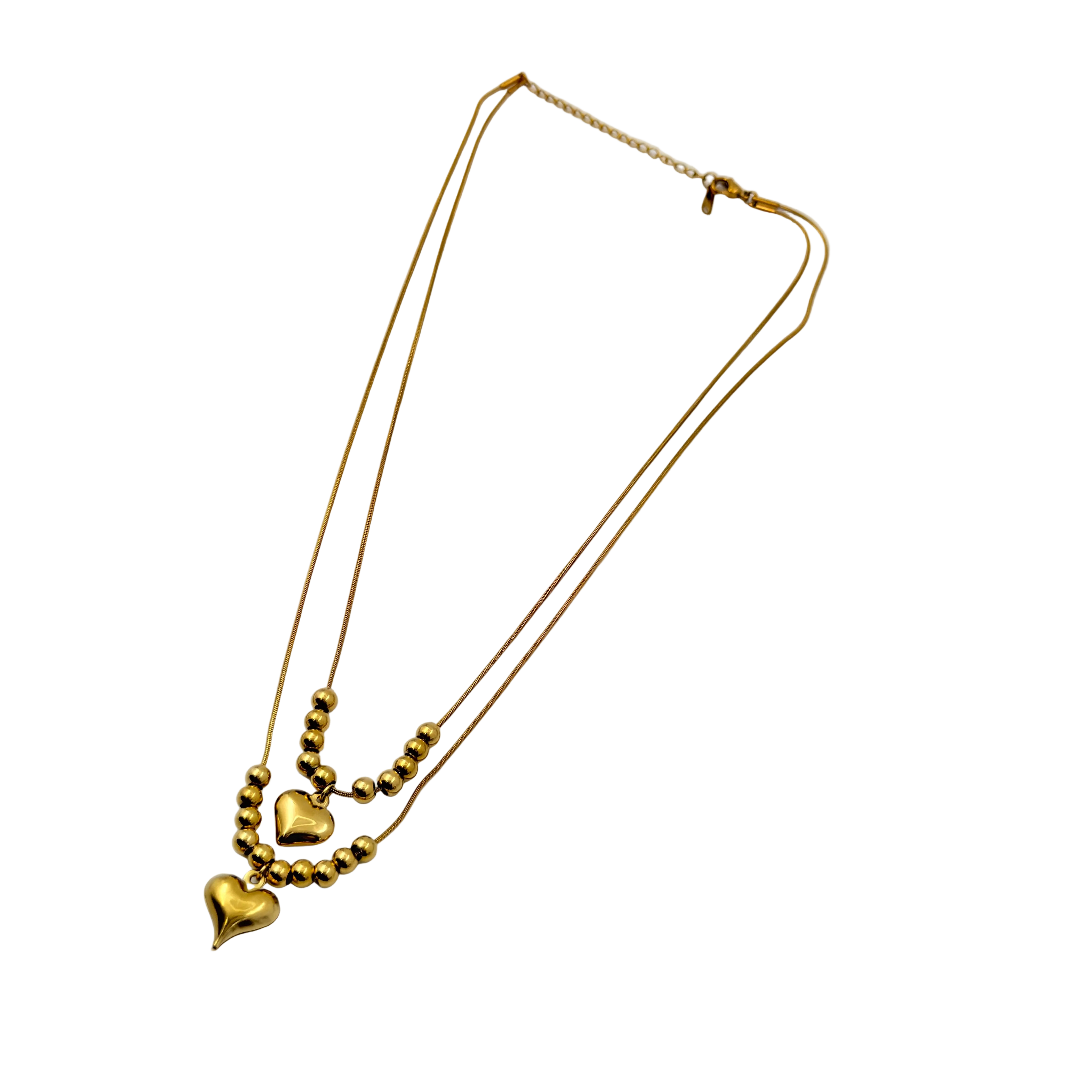 Layered Gold Heart Beaded Necklace