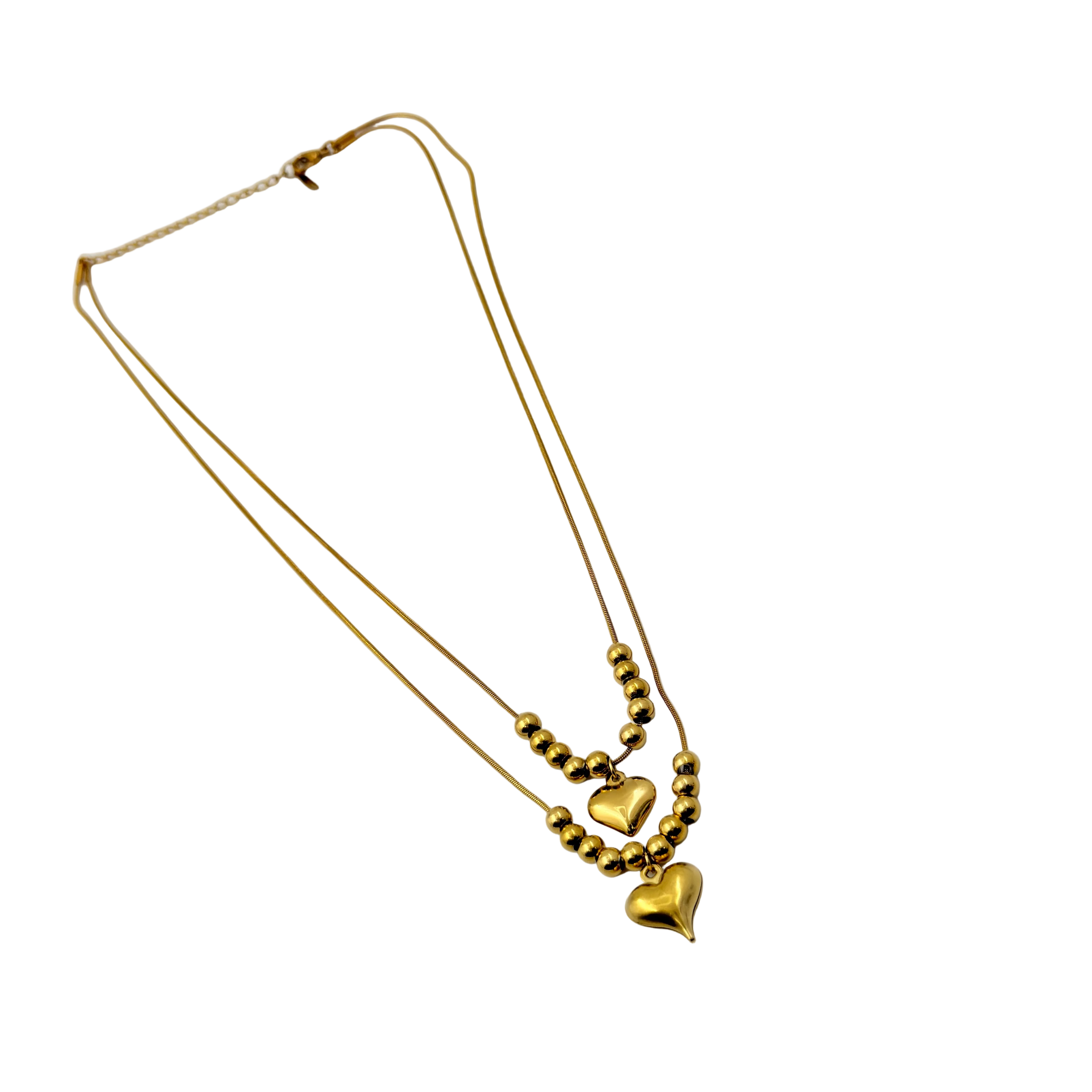 Layered Gold Heart Beaded Necklace
