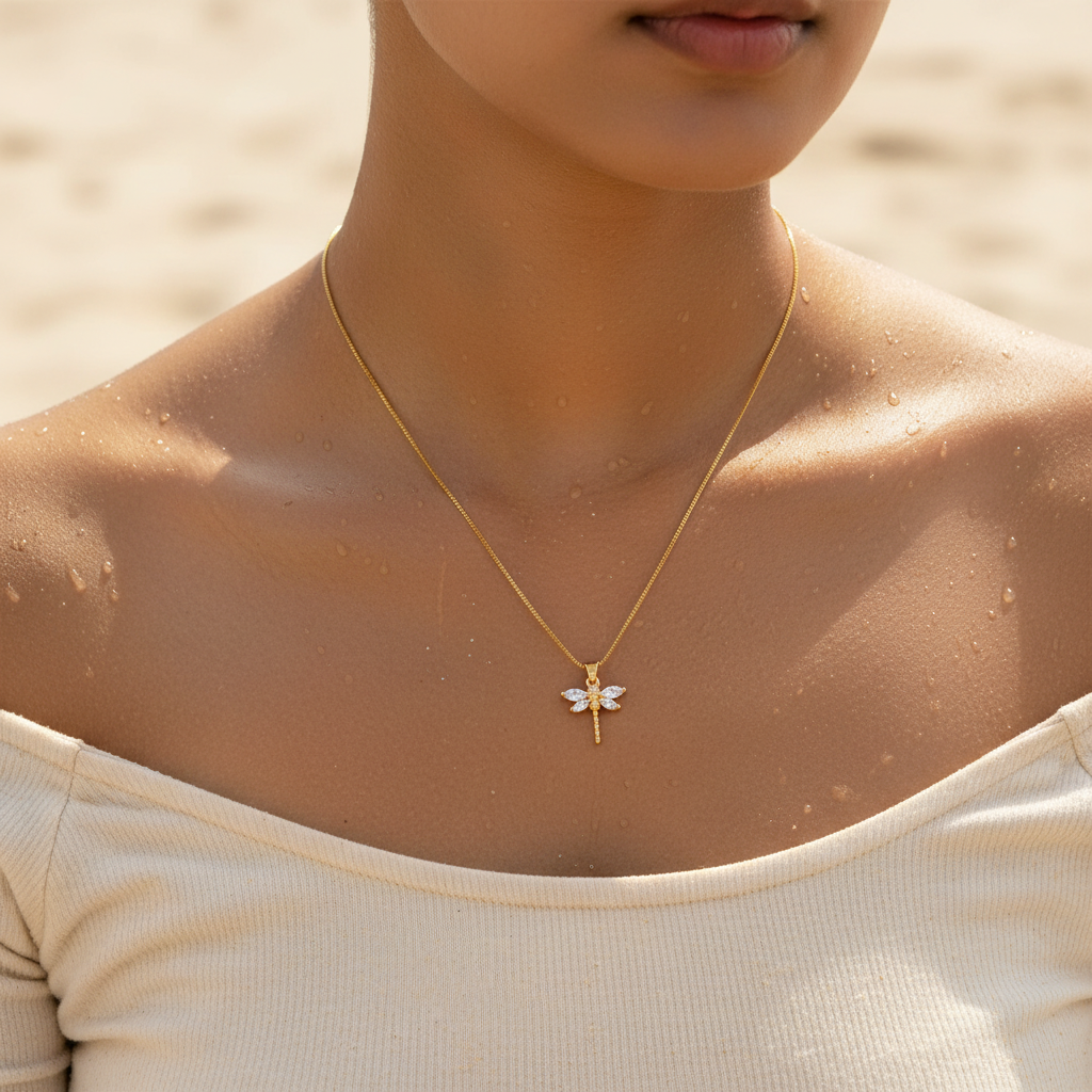 Crystal Dragonfly Gold Necklace