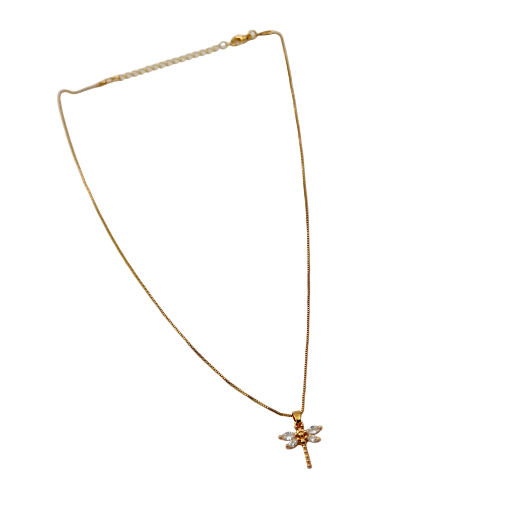 Crystal Dragonfly Gold Necklace