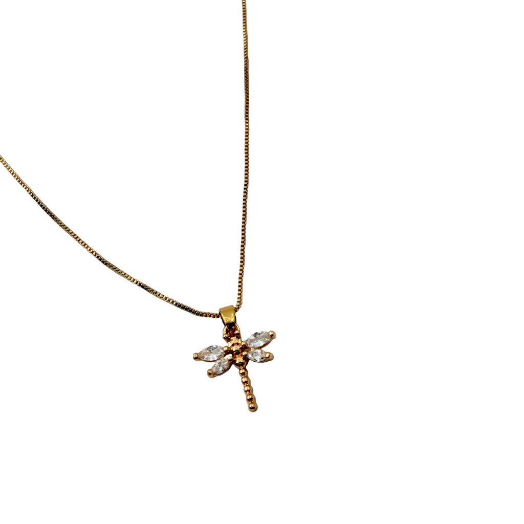 Crystal Dragonfly Gold Necklace