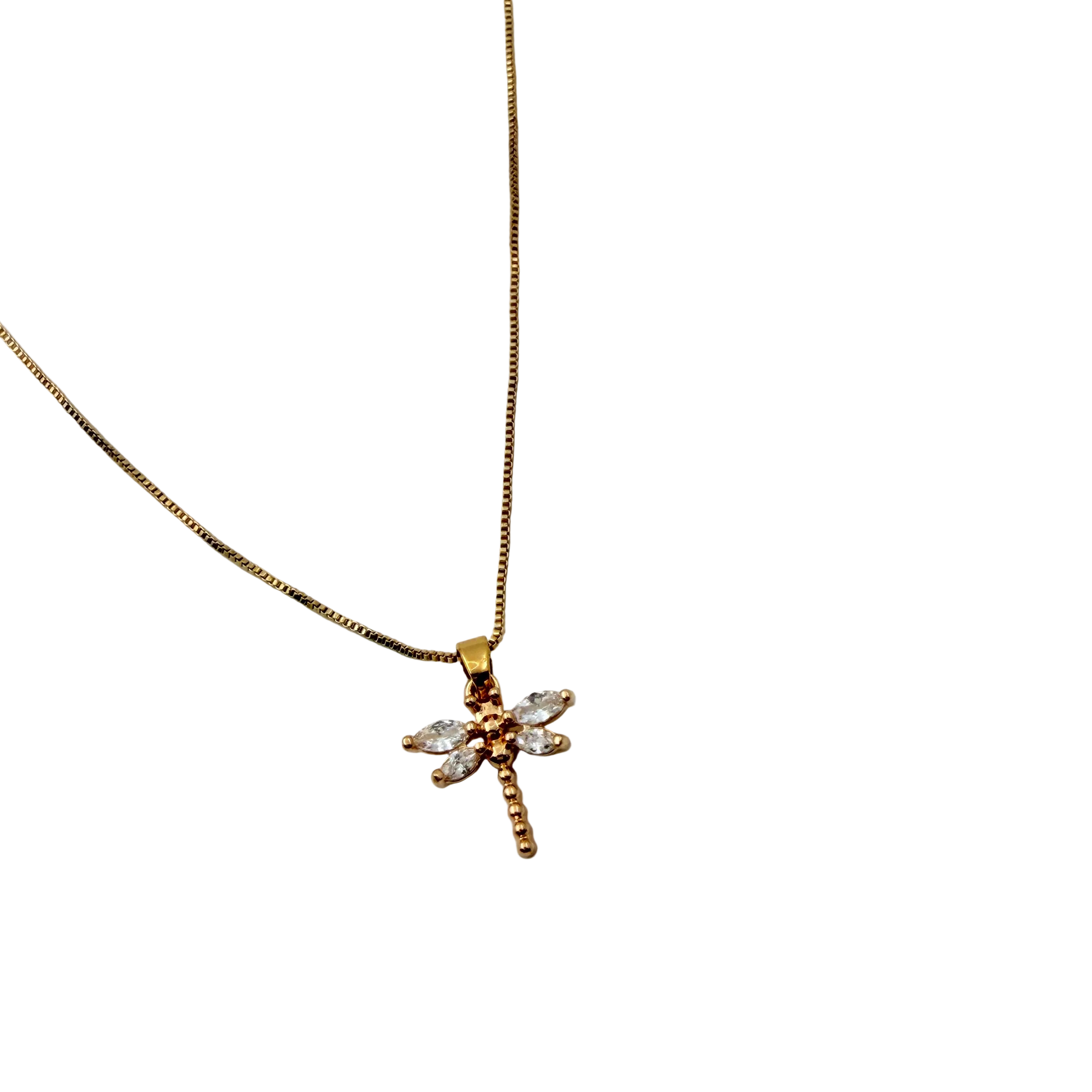 Crystal Dragonfly Gold Necklace