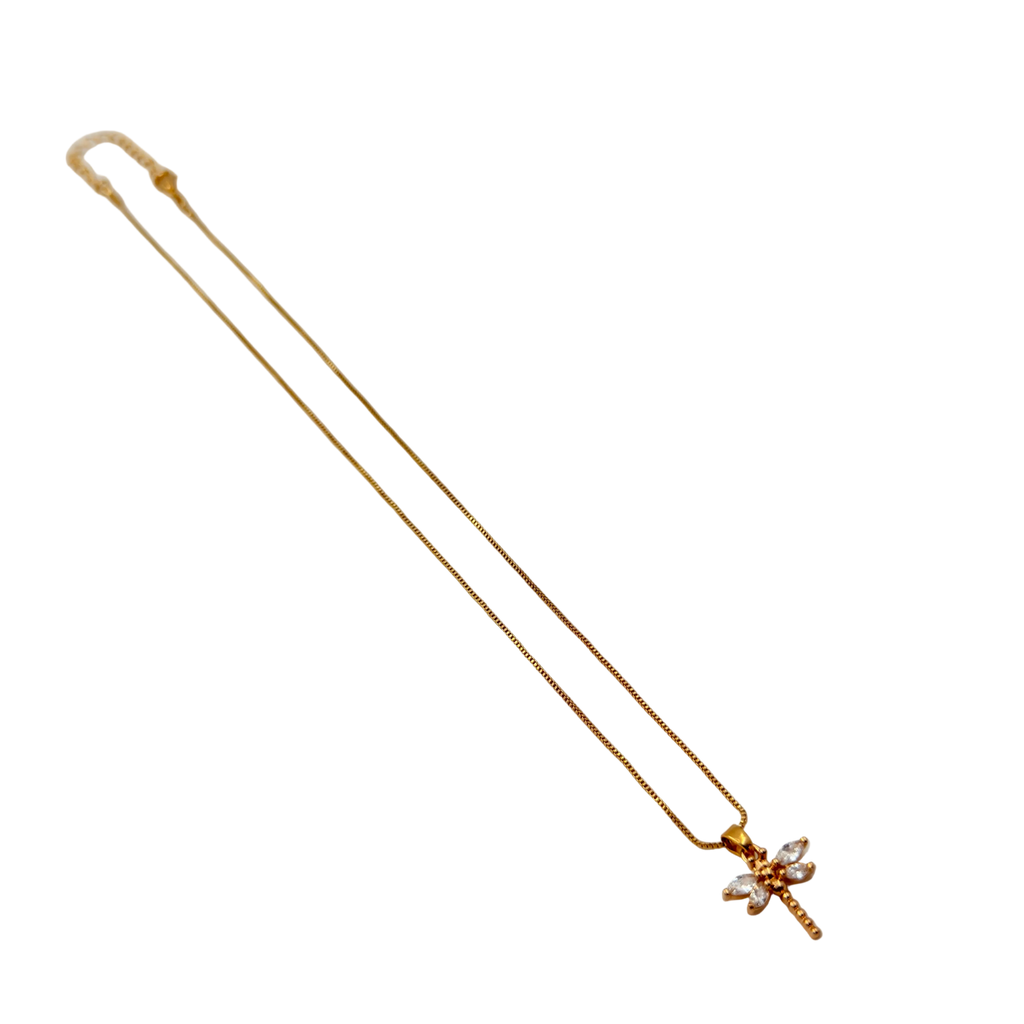 Crystal Dragonfly Gold Necklace