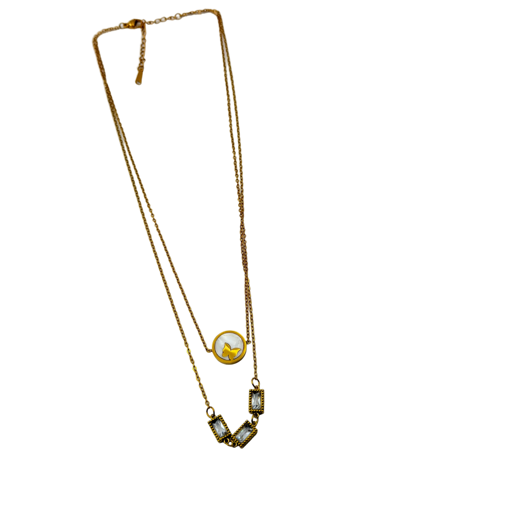 Butterfly Layered Crystal Gold Necklace