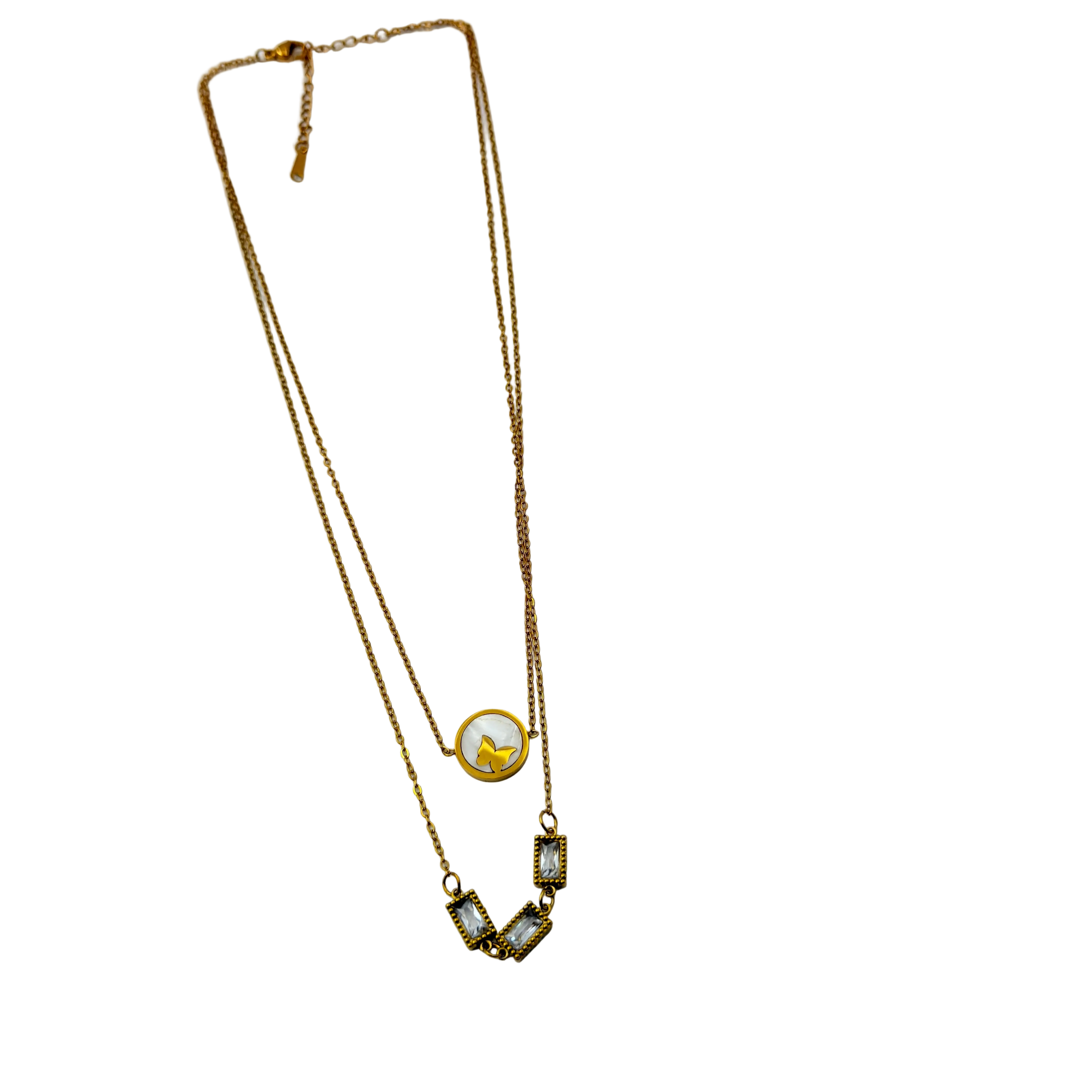 Butterfly Layered Crystal Gold Necklace